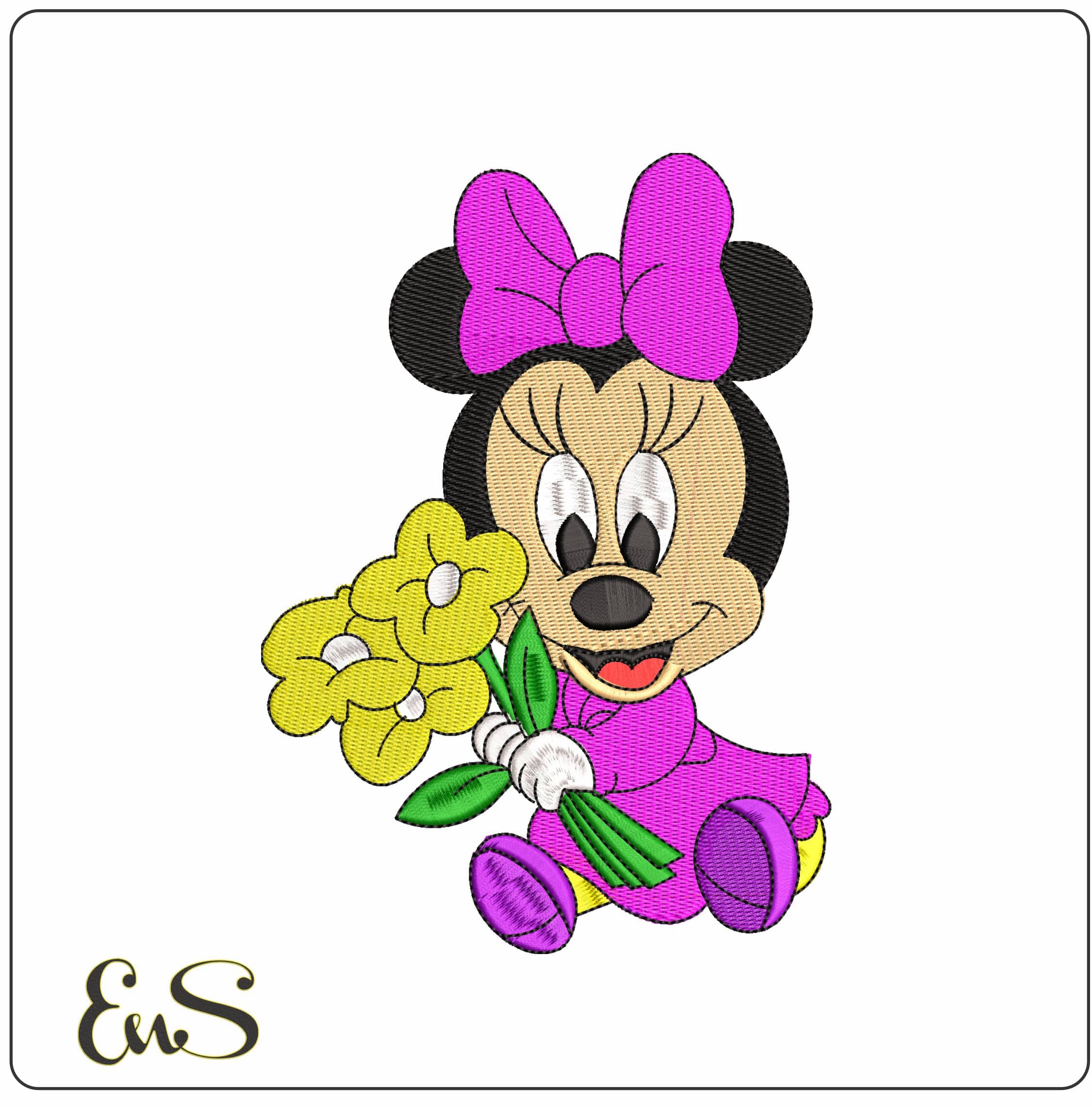 Baby Minnie Mouse with Flowers Disney   - Elegant embroidery design file - instant download