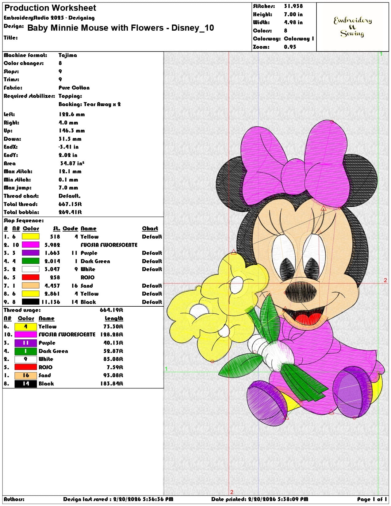 Baby Minnie Mouse with Flowers Disney   - Elegant embroidery design file - instant download — view 3
