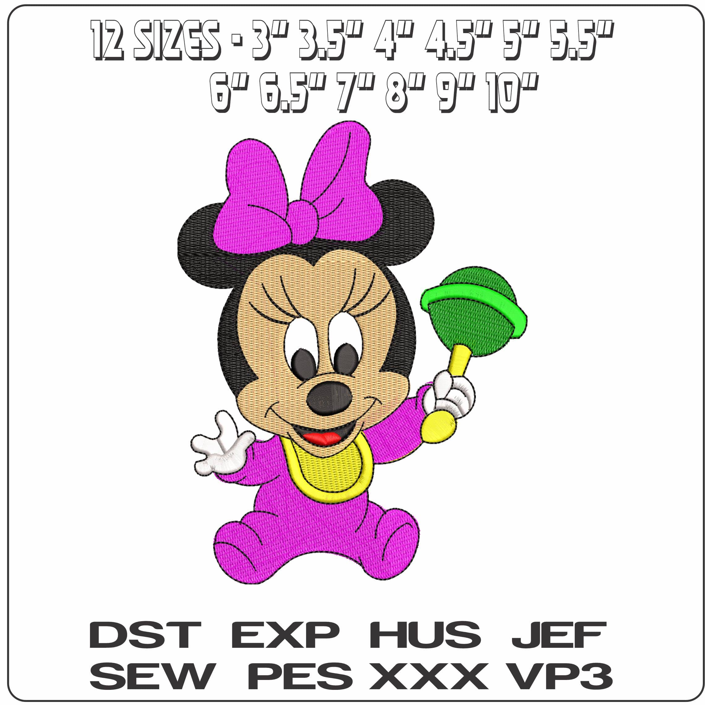 Baby Minnie Mouse with Rattle Disney   - Elegant embroidery design file - instant download — view 2