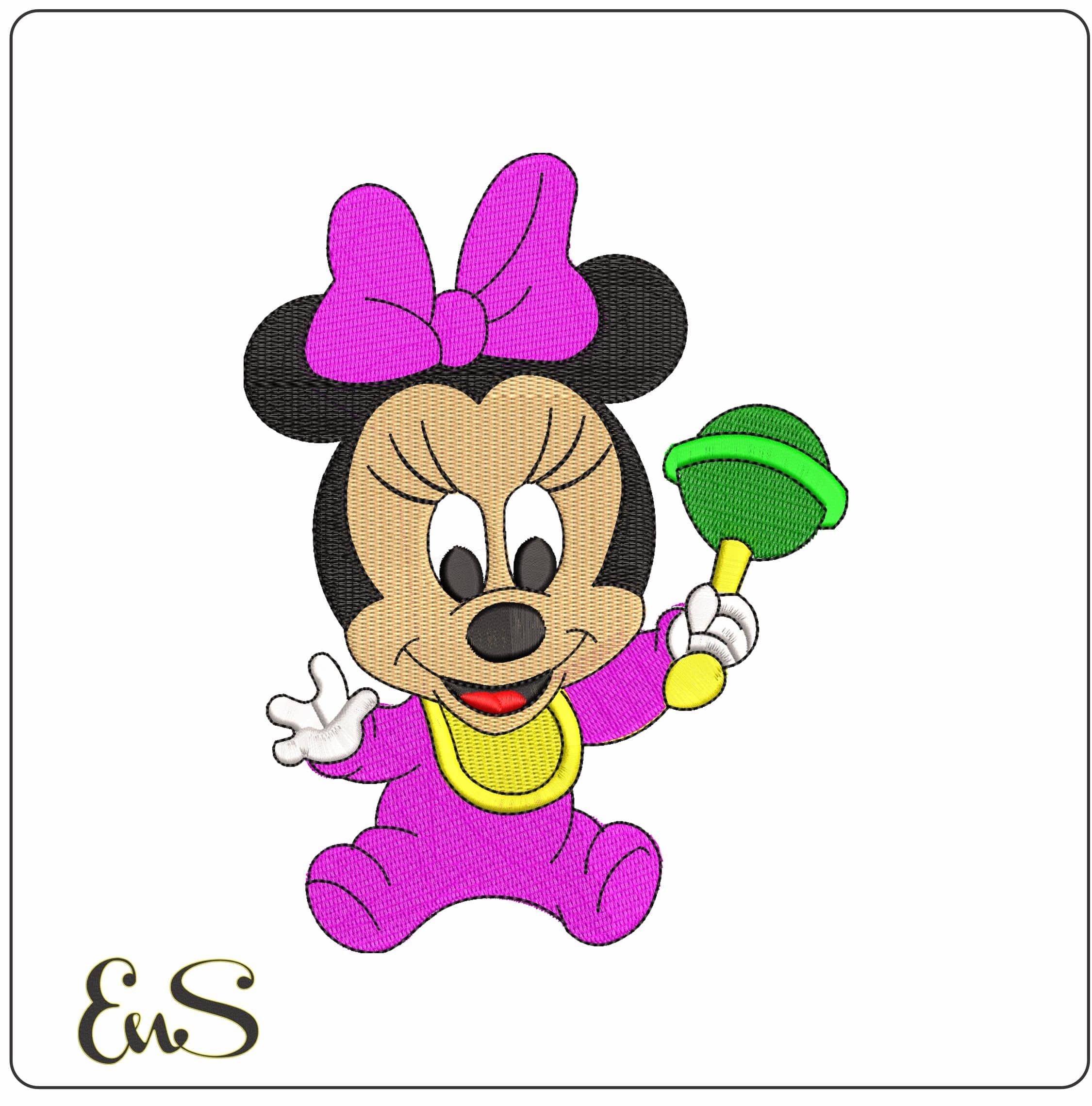 Baby Minnie Mouse with Rattle Disney   - Elegant embroidery design file - instant download