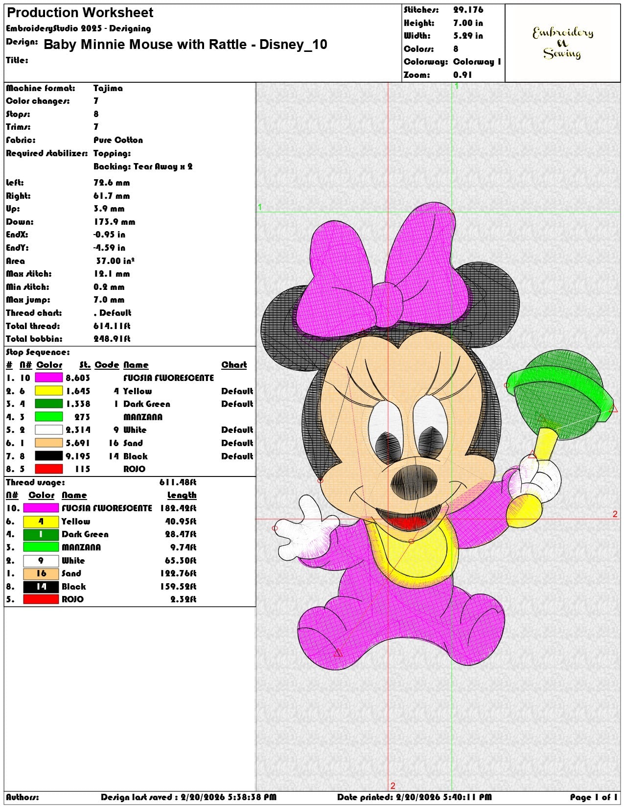 Baby Minnie Mouse with Rattle Disney   - Elegant embroidery design file - instant download — view 3