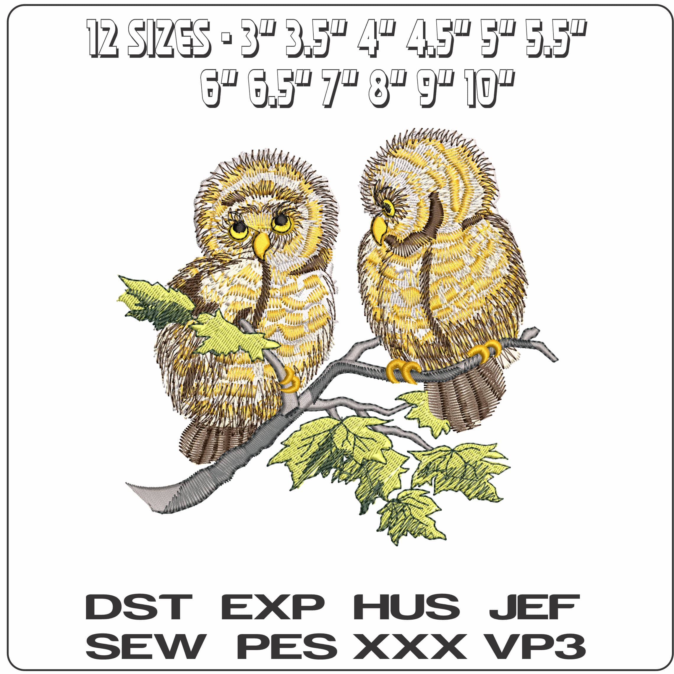 Baby Owls on Branch   - Elegant embroidery design file - instant download — view 2