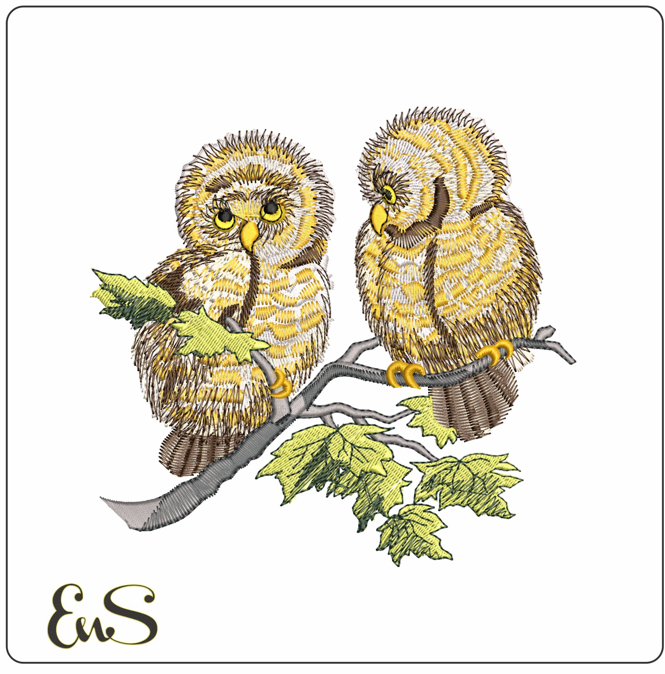 Baby Owls on Branch   - Elegant embroidery design file - instant download