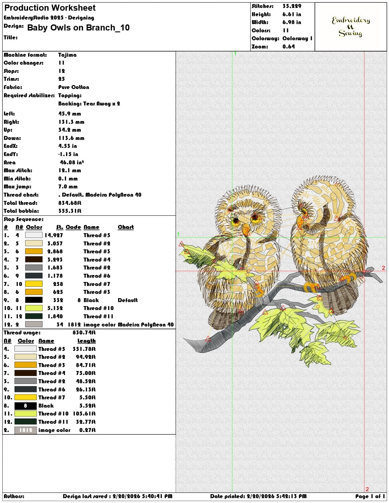 Baby Owls on Branch   - Elegant embroidery design file - instant download — view 3