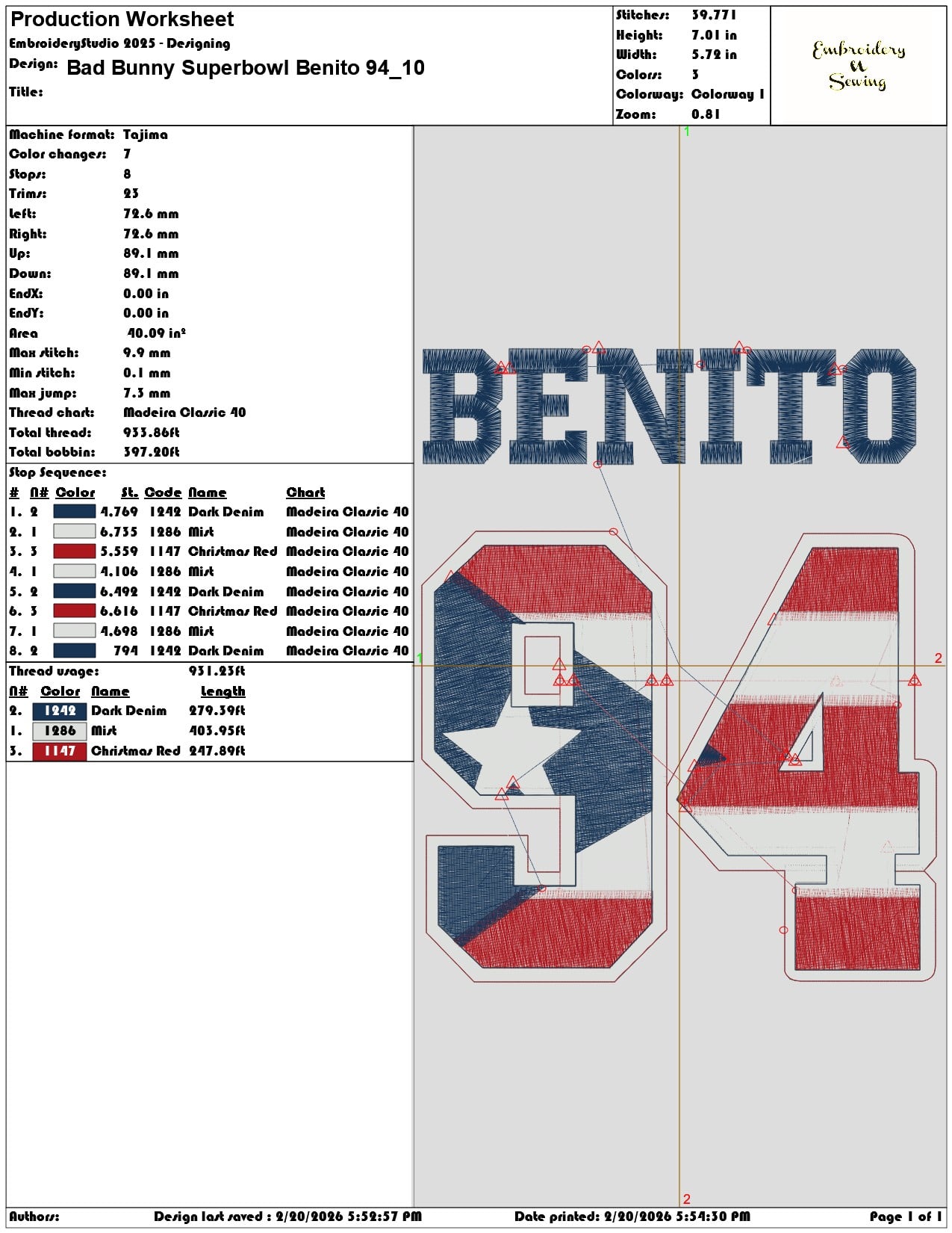 Bad Bunny Superbowl Benito 94   - Elegant embroidery design file - instant download — view 3
