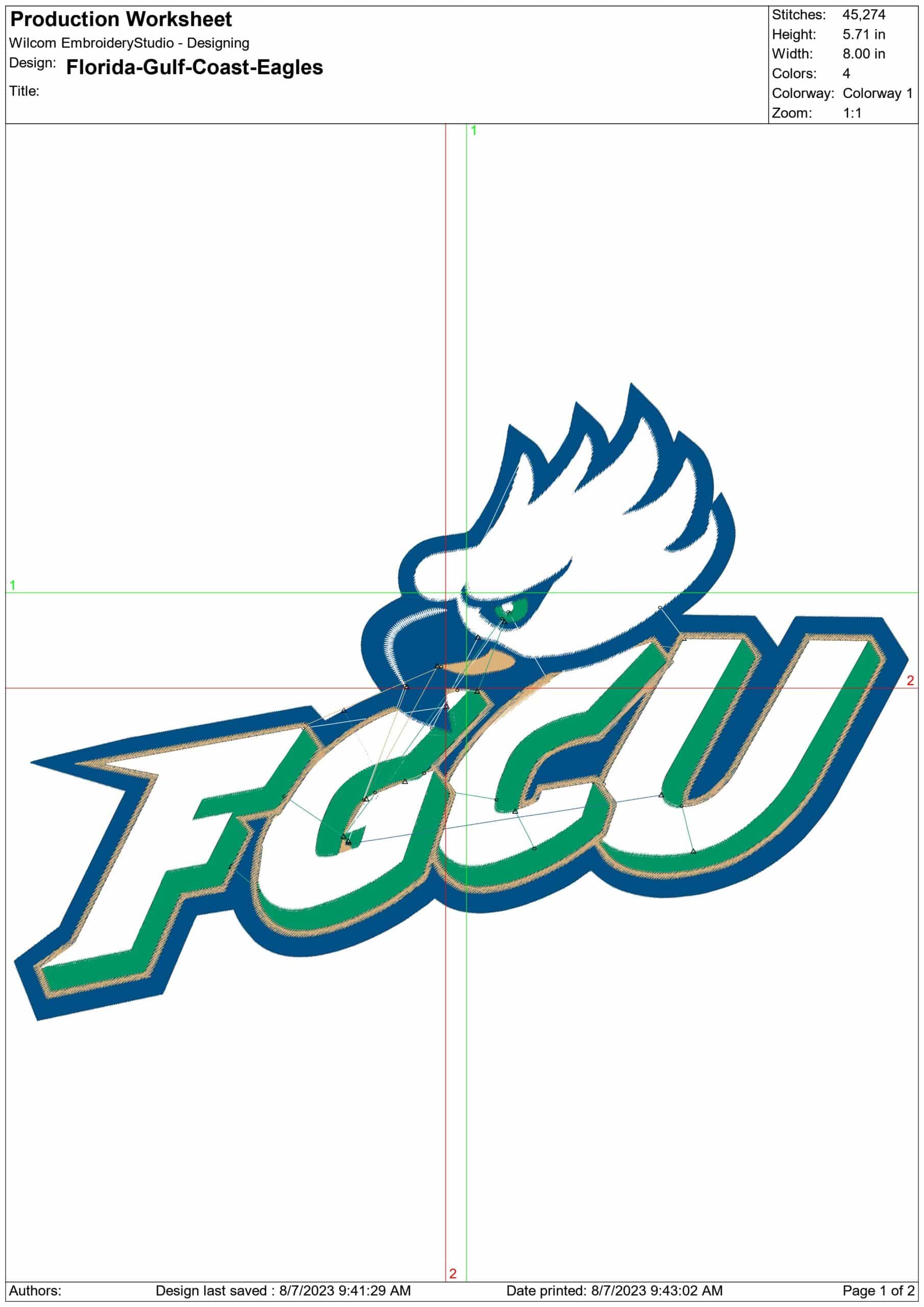 Florida Gulf Coast Eagles embroidery design - Florida Gulf Coast University, embroidery machine pattern embroidery file - instant download — view 2