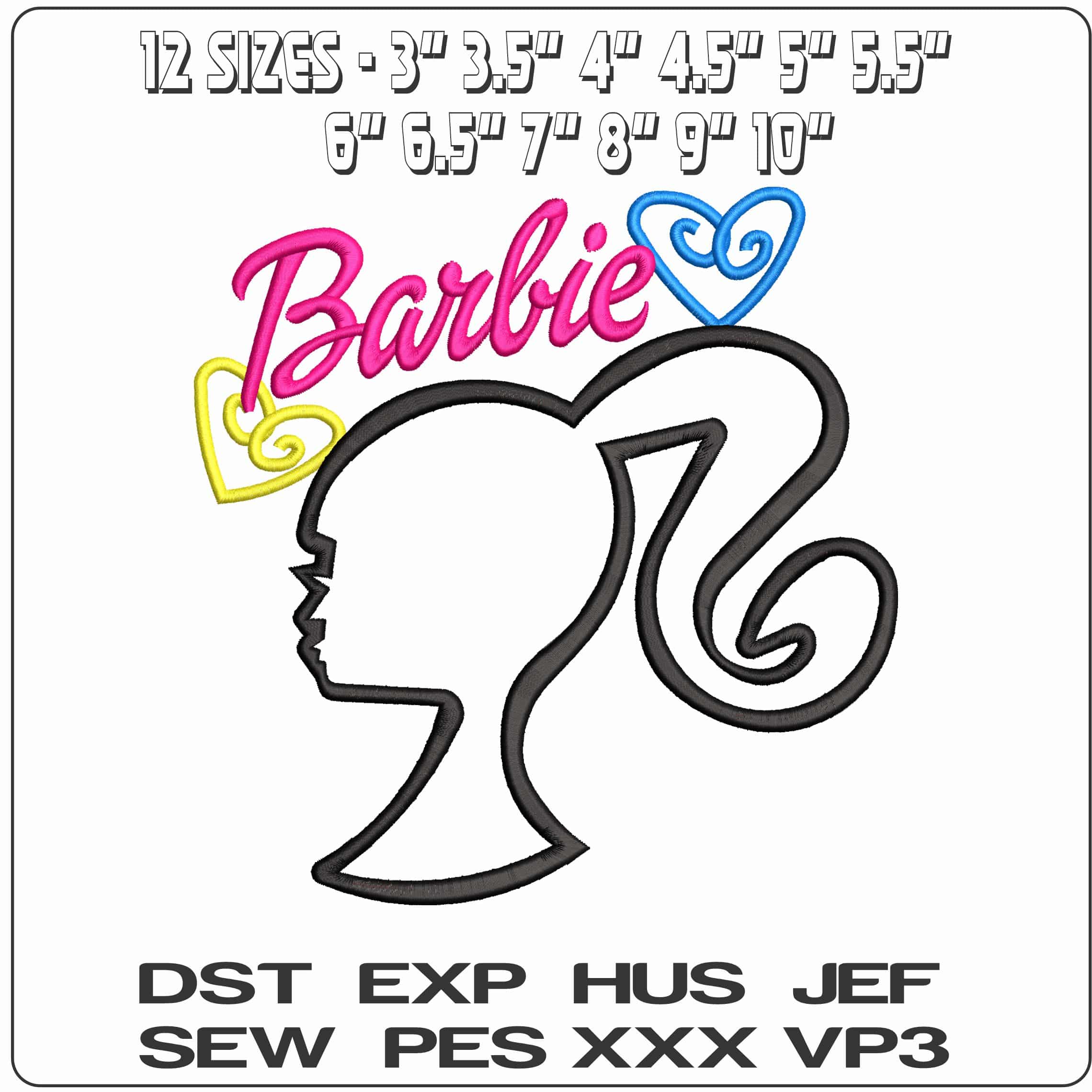 Barbie outline and Name   - Elegant embroidery design file - instant download — view 2