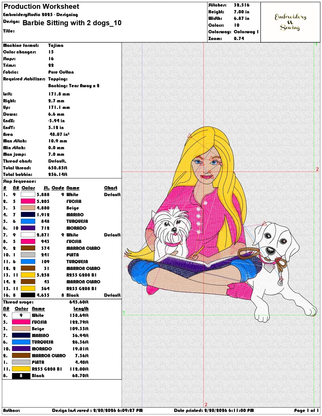 Barbie Sitting with 2 dogs   - Elegant embroidery design file - instant download — view 3