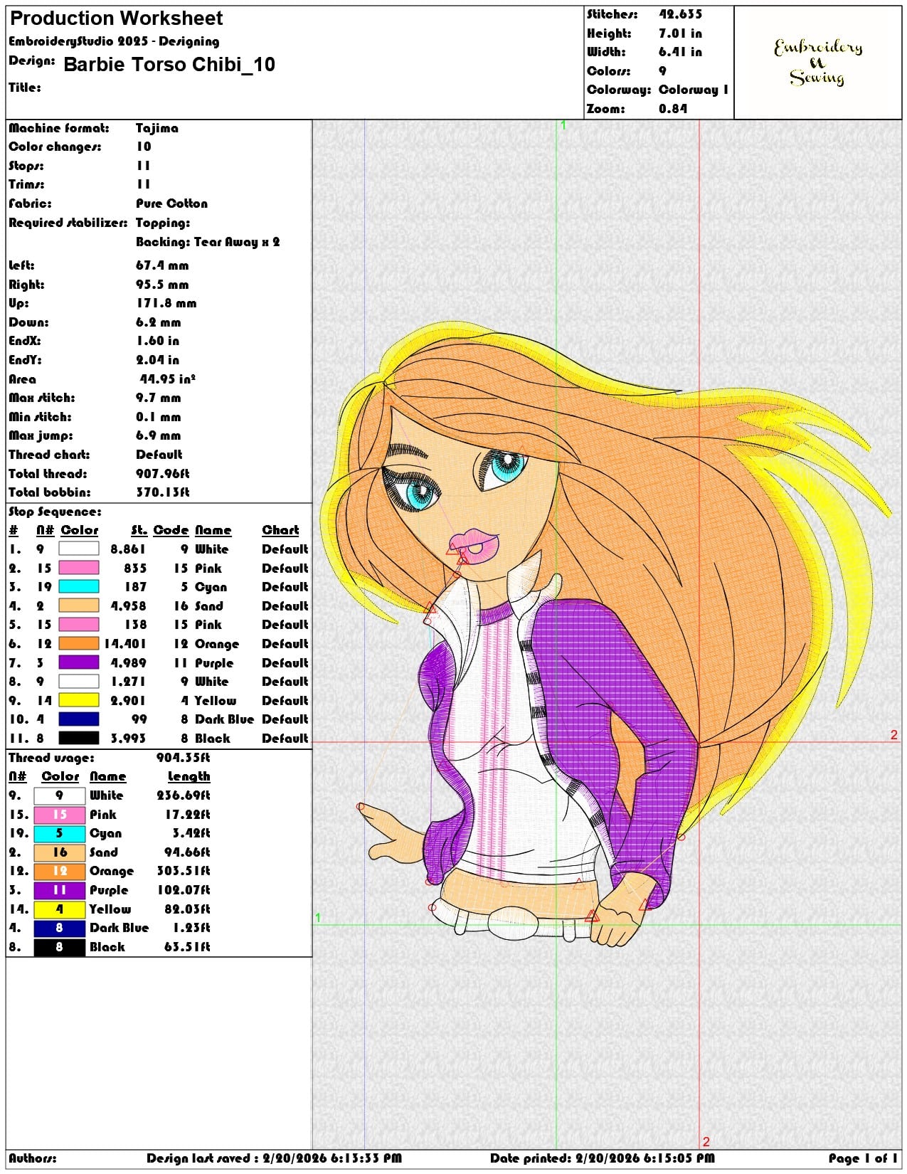 Barbie Torso Chibi   - Elegant embroidery design file - instant download — view 3