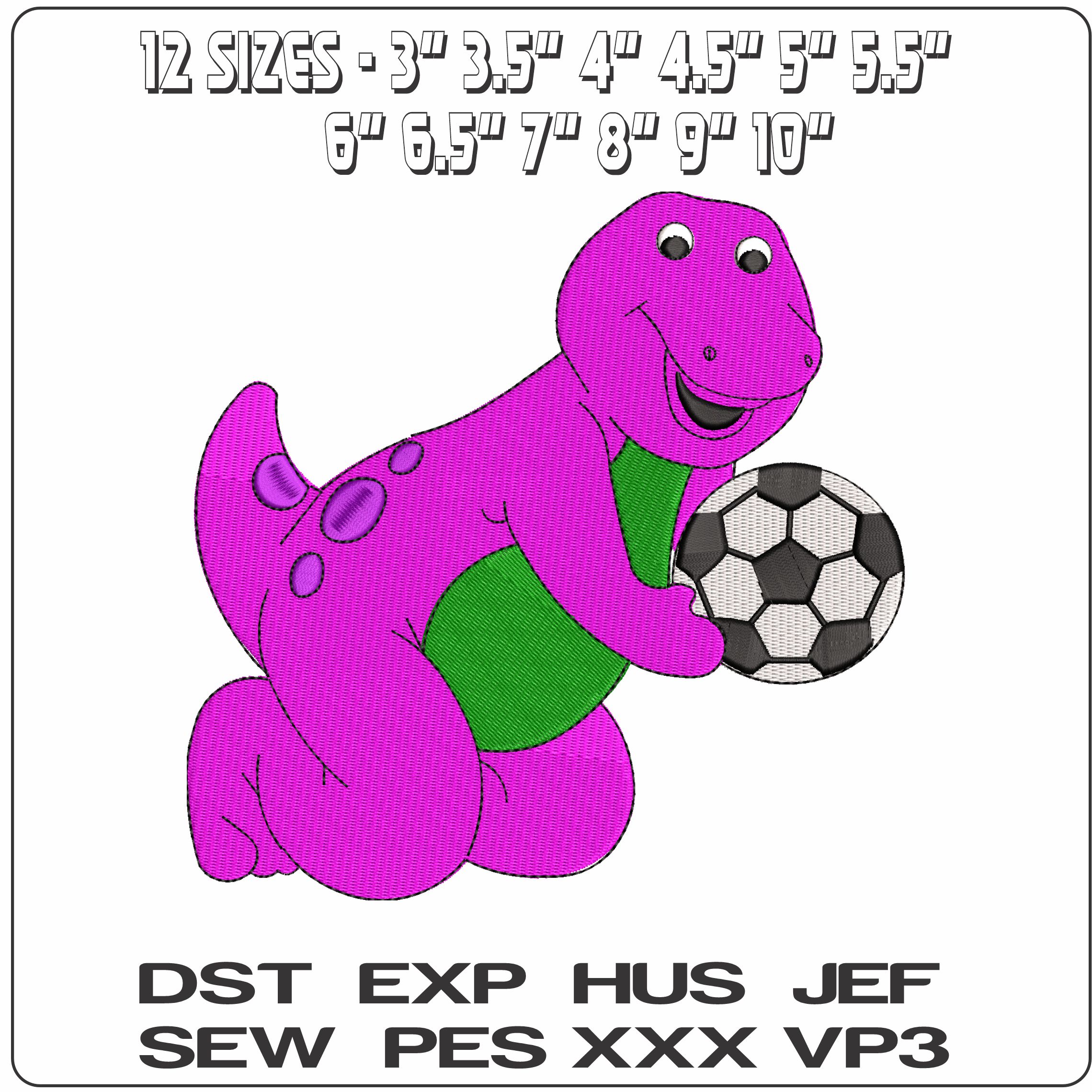 Barney Purole Dinosaur with Football   - Elegant embroidery design file - instant download — view 2