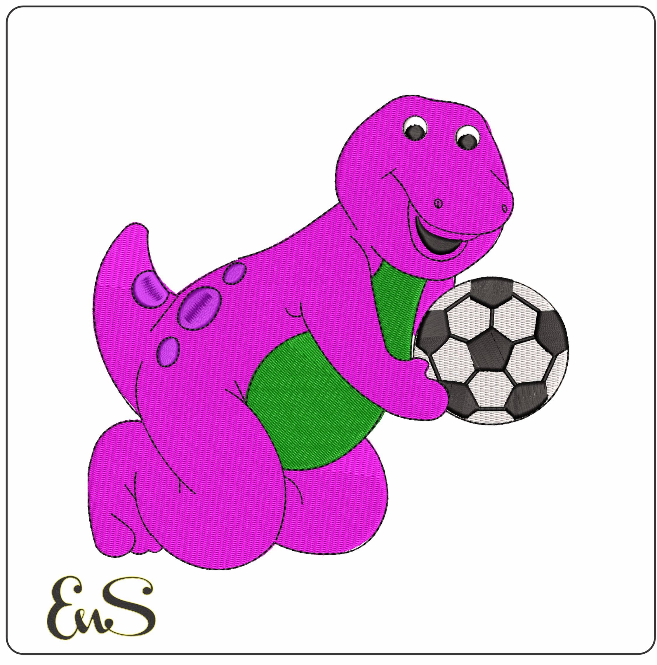 Barney Purole Dinosaur with Football   - Elegant embroidery design file - instant download