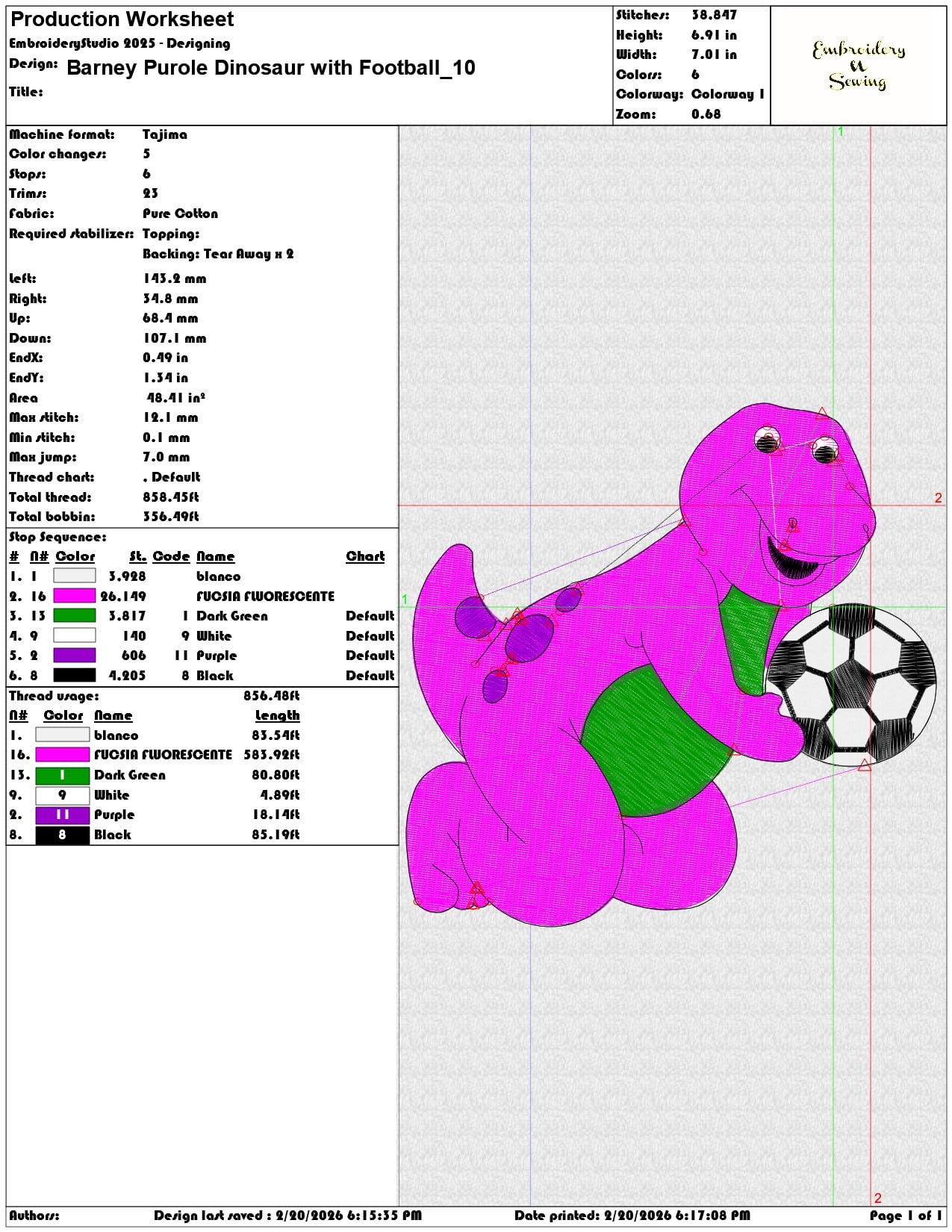 Barney Purole Dinosaur with Football   - Elegant embroidery design file - instant download — view 3