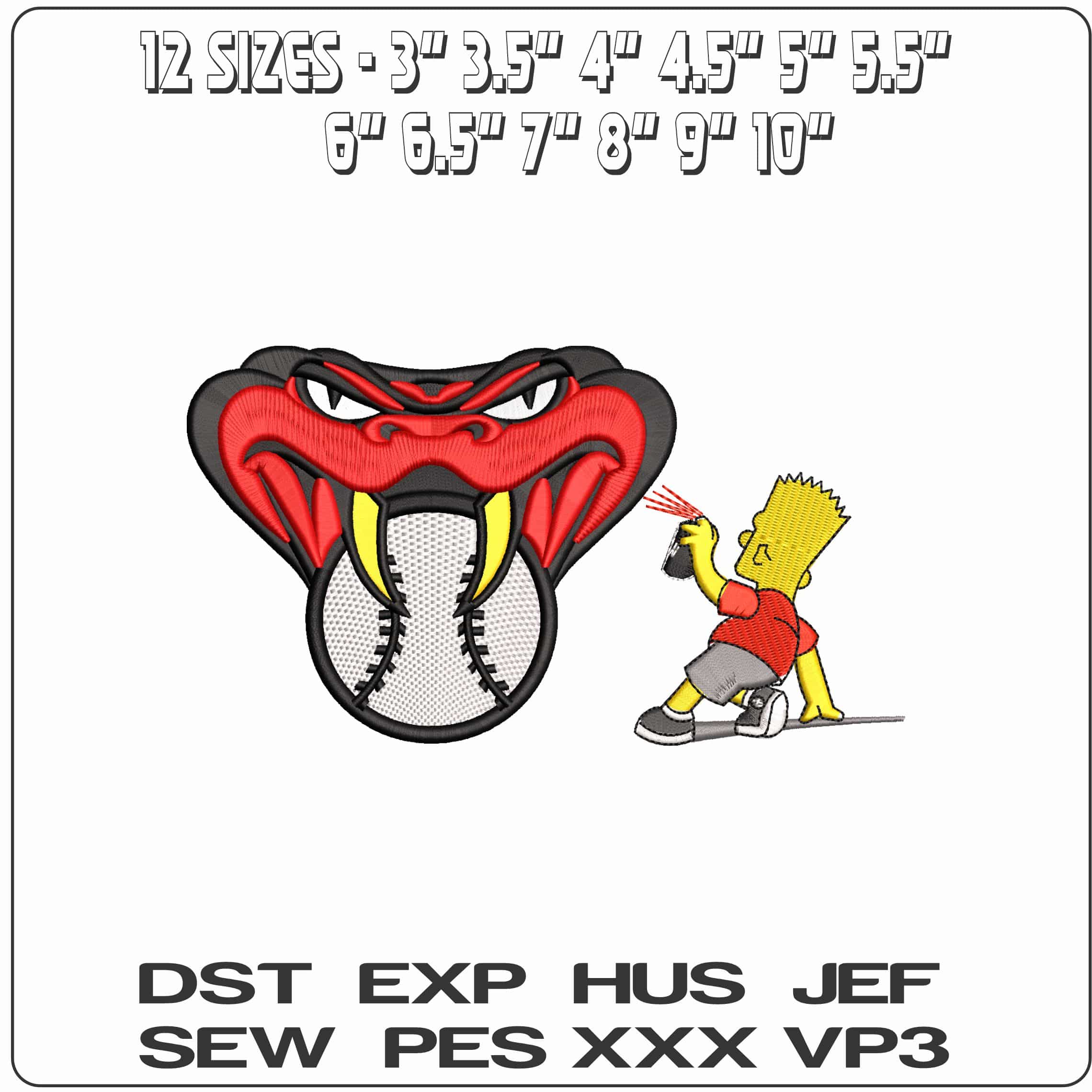 Bart Simpson Spray Arizona Diamond Snakehead MLB   - Elegant embroidery design file - instant download — view 2