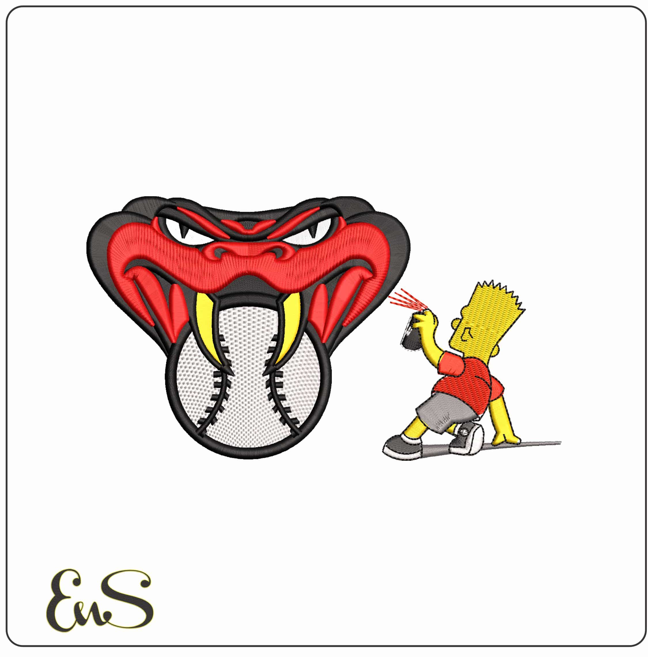 Bart Simpson Spray Arizona Diamond Snakehead MLB   - Elegant embroidery design file - instant download