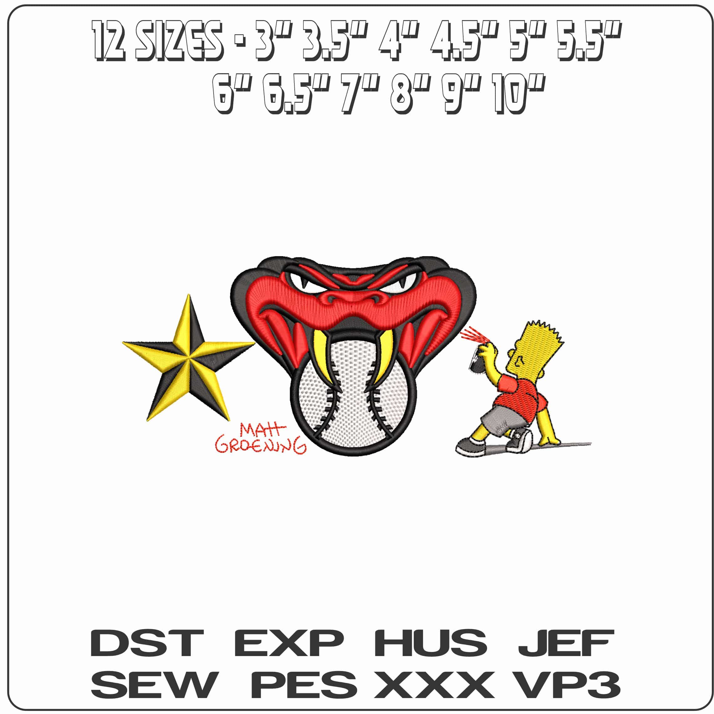 Bart Simpson Spray Arizona Diamond Snakehead  Star MLB   - Elegant embroidery design file - instant download — view 2