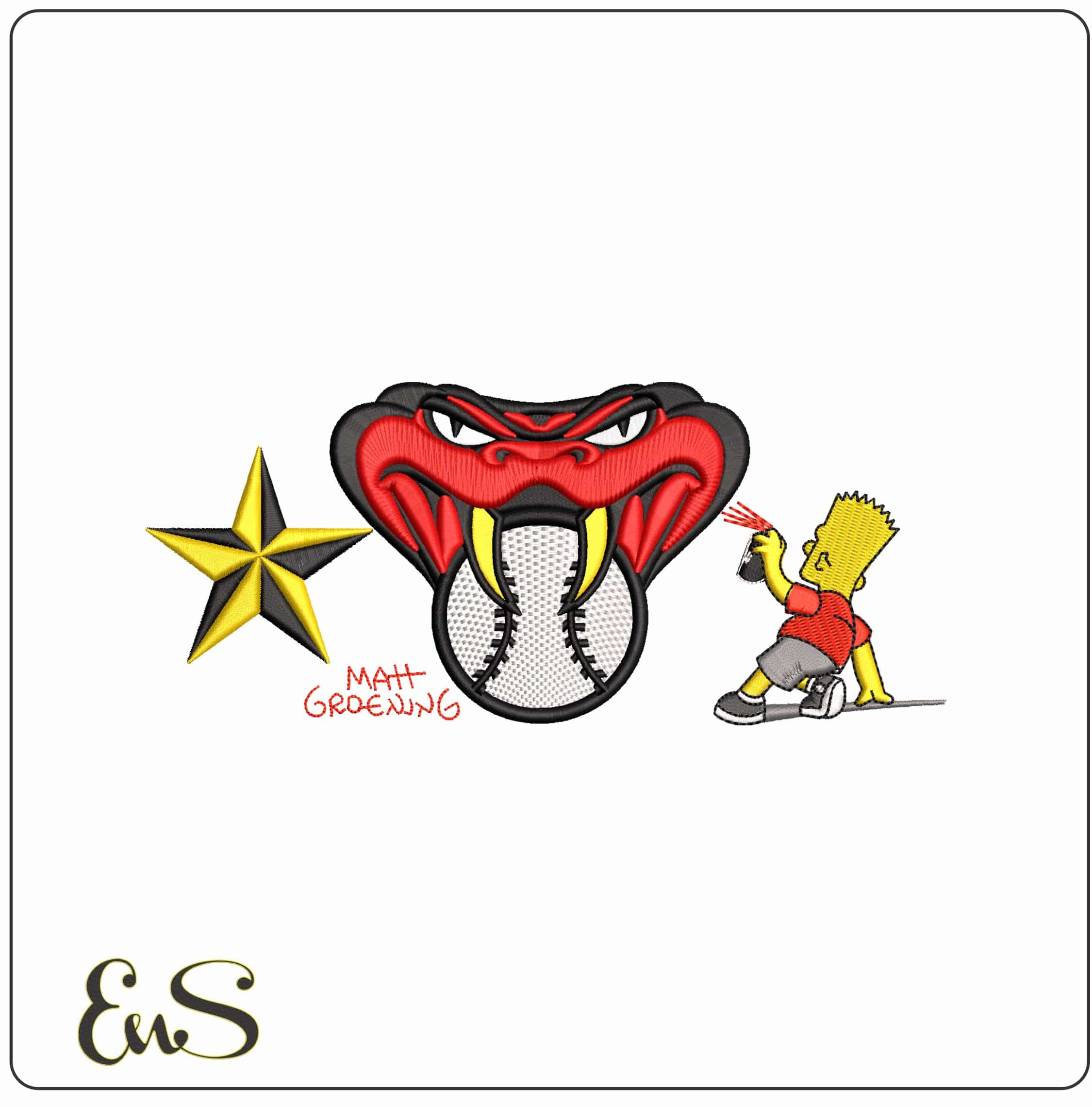 Bart Simpson Spray Arizona Diamond Snakehead  Star MLB   - Elegant embroidery design file - instant download
