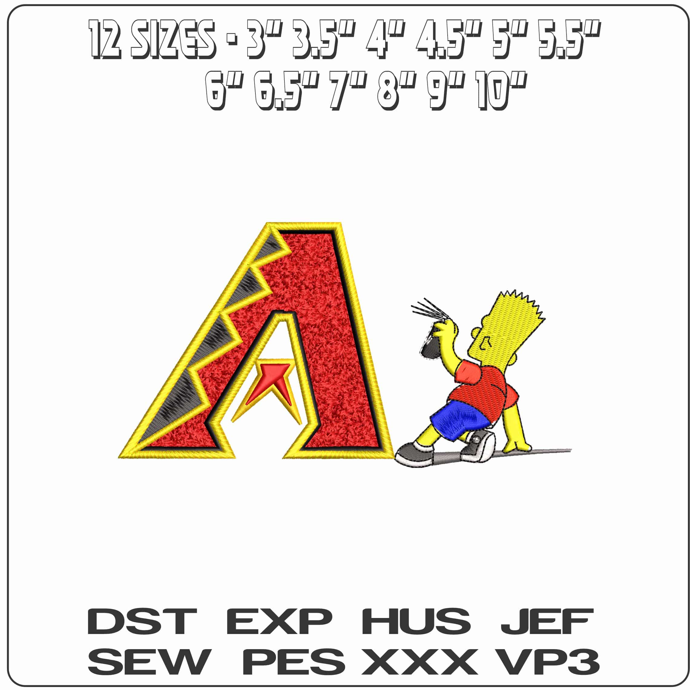 Bart Simpson Spray Arizona Ridgeback MLB   - Elegant embroidery design file - instant download — view 2