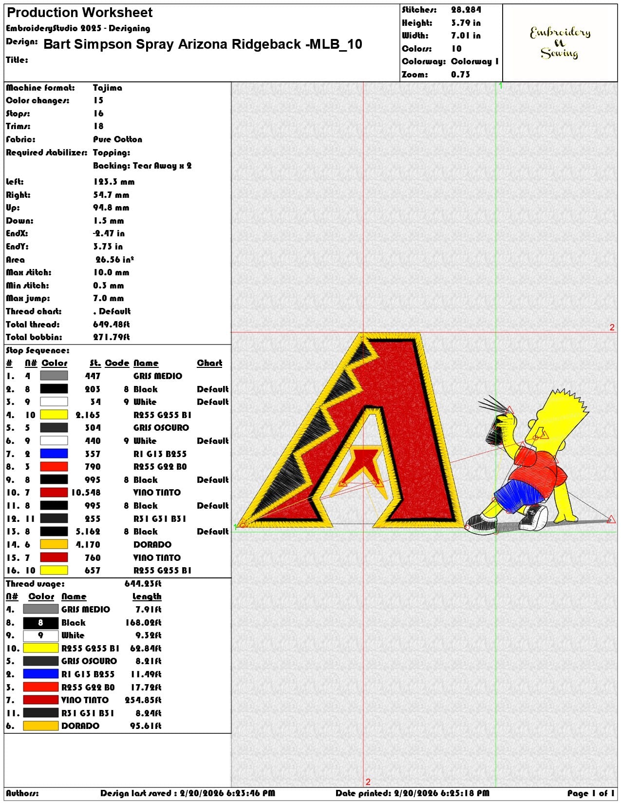 Bart Simpson Spray Arizona Ridgeback MLB   - Elegant embroidery design file - instant download — view 3