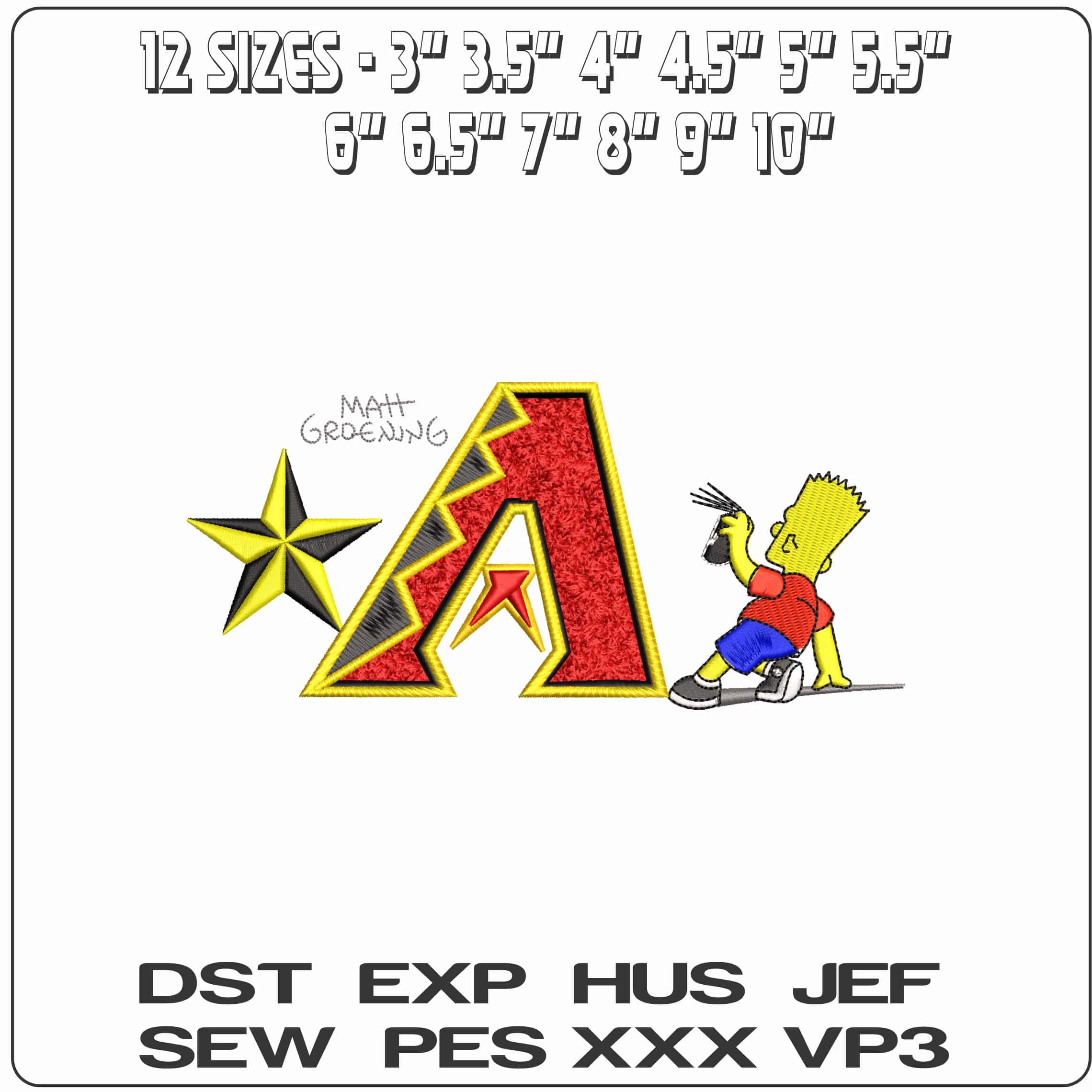Bart Simpson Spray Arizona Ridgeback Yellow Black Star MLB   - Elegant embroidery design file - instant download — view 2