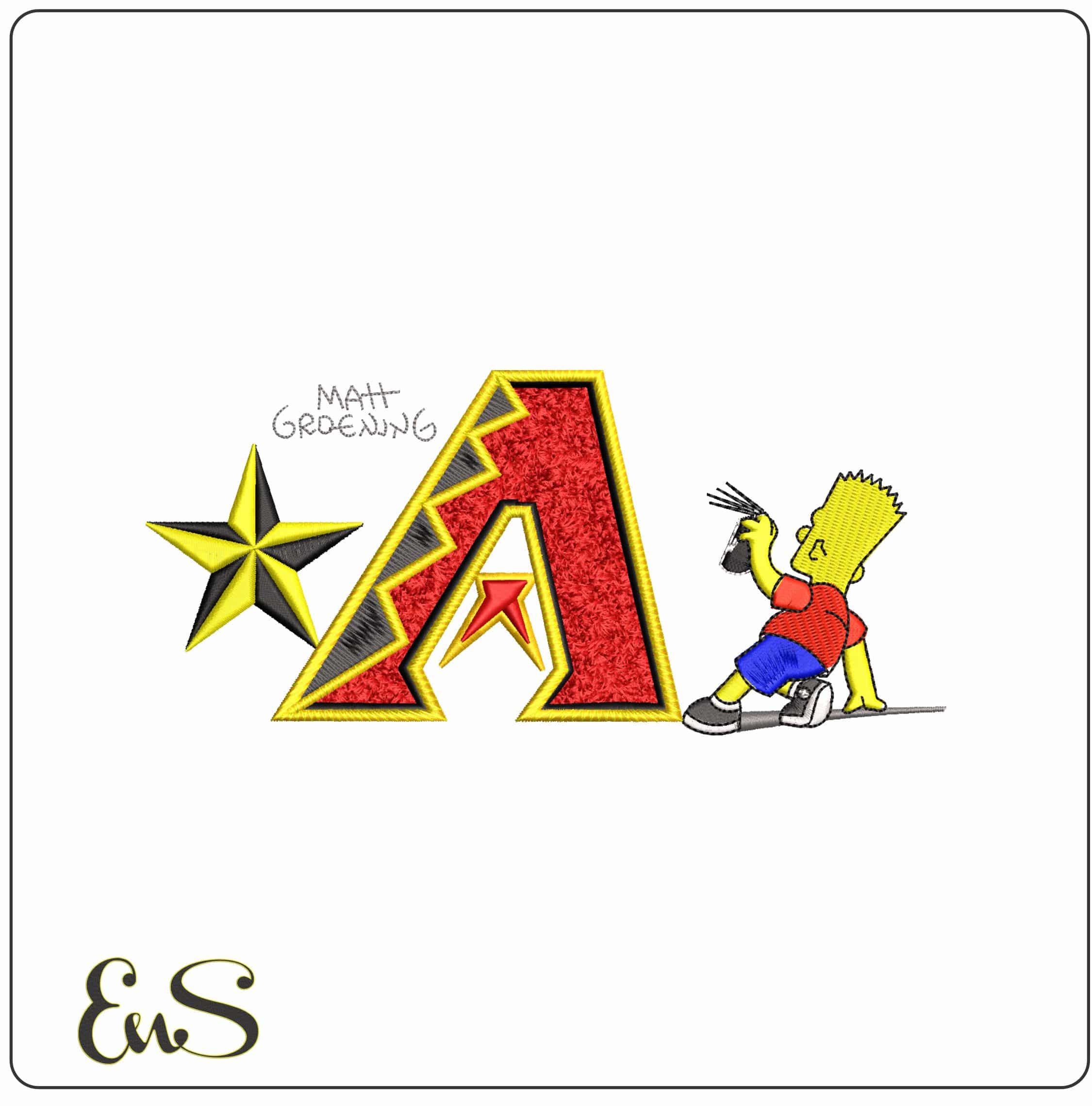 Bart Simpson Spray Arizona Ridgeback Yellow Black Star MLB   - Elegant embroidery design file - instant download
