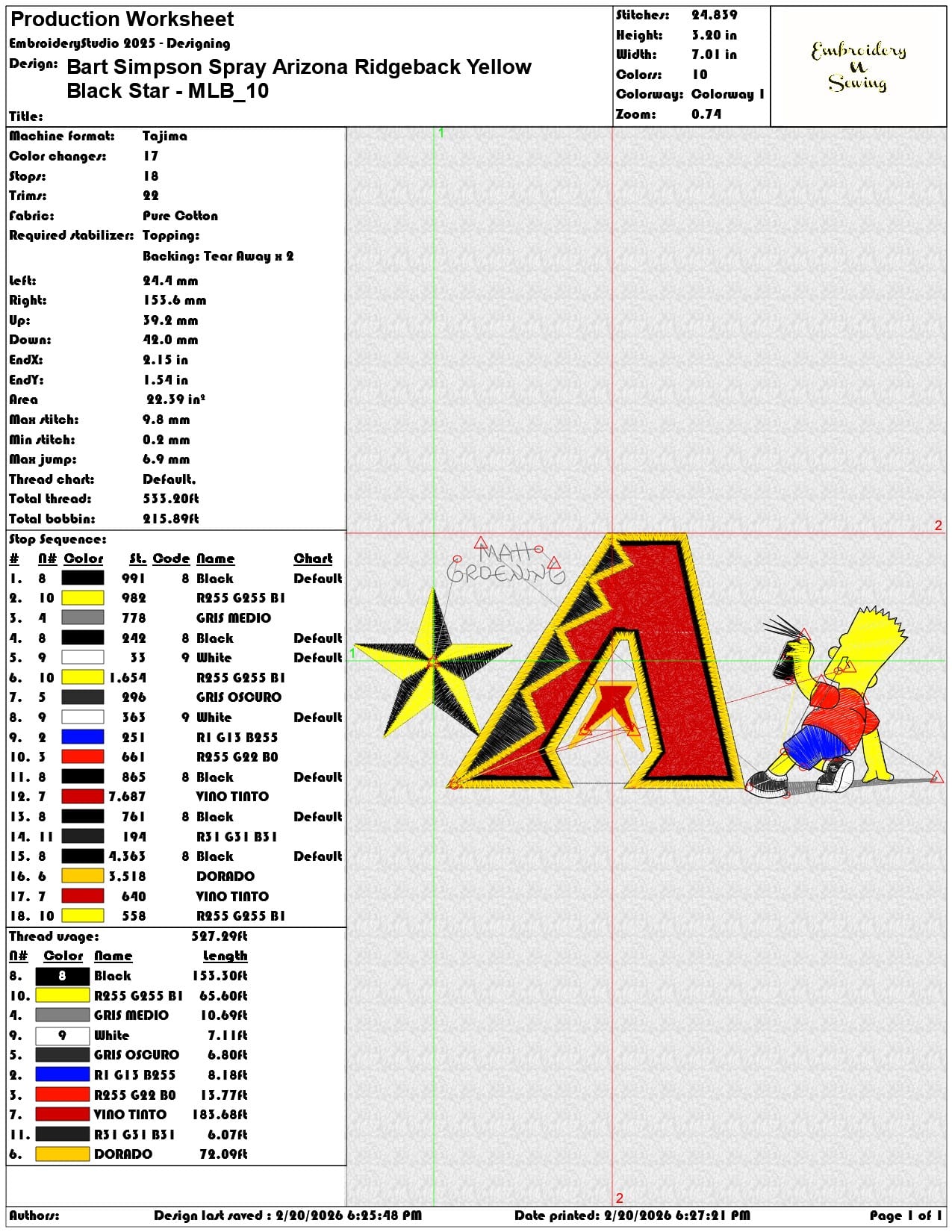 Bart Simpson Spray Arizona Ridgeback Yellow Black Star MLB   - Elegant embroidery design file - instant download — view 3