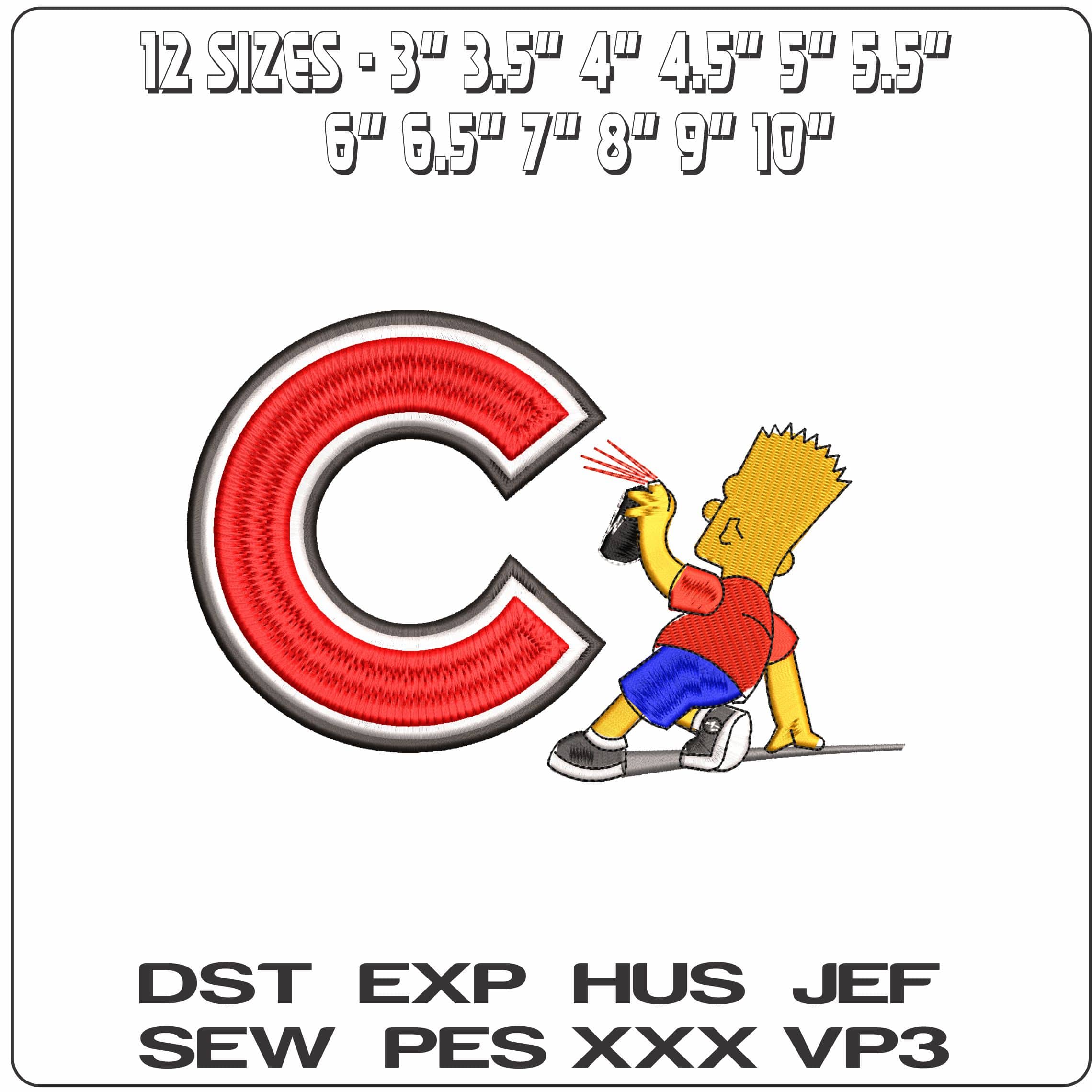 Bart Simpson Spray Chicago Cubs MLB   - Elegant embroidery design file - instant download — view 2