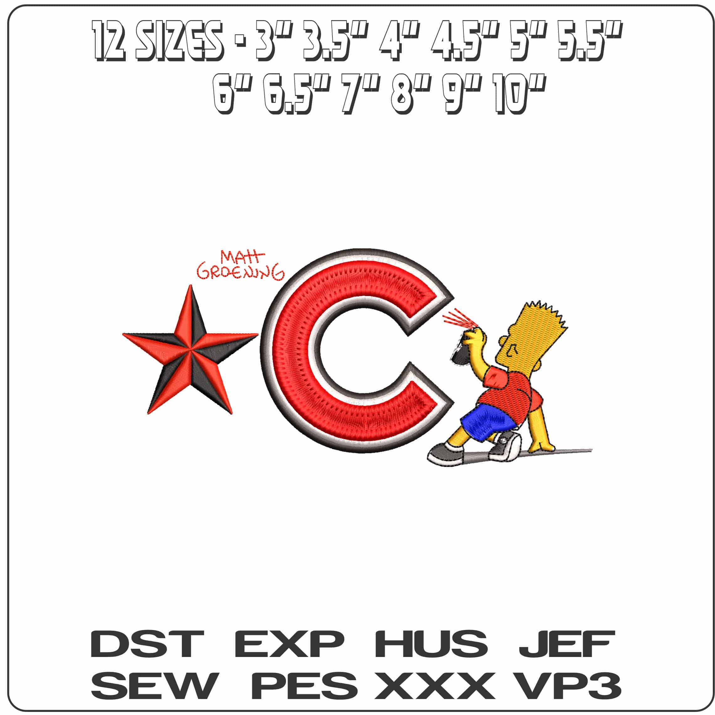 Bart Simpson Spray Chicago Cubs Red Black Star MLB   - Elegant embroidery design file - instant download — view 2