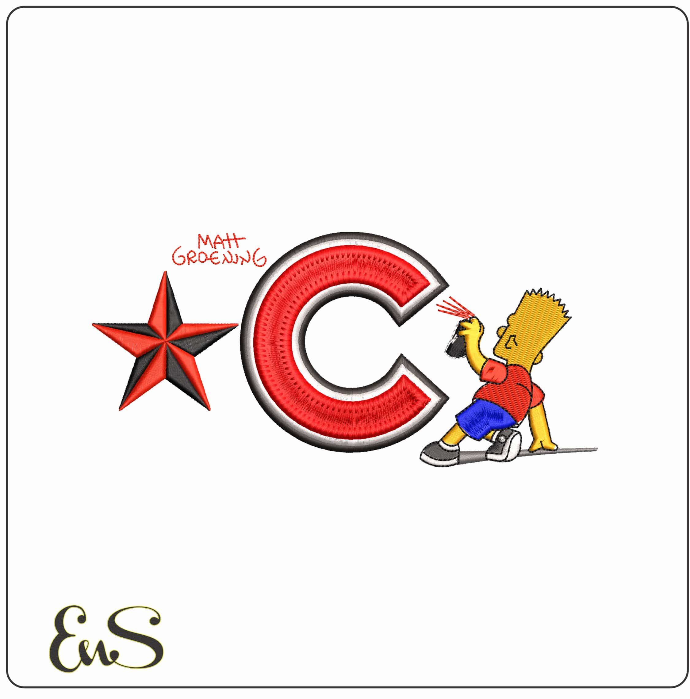 Bart Simpson Spray Chicago Cubs Red Black Star MLB   - Elegant embroidery design file - instant download