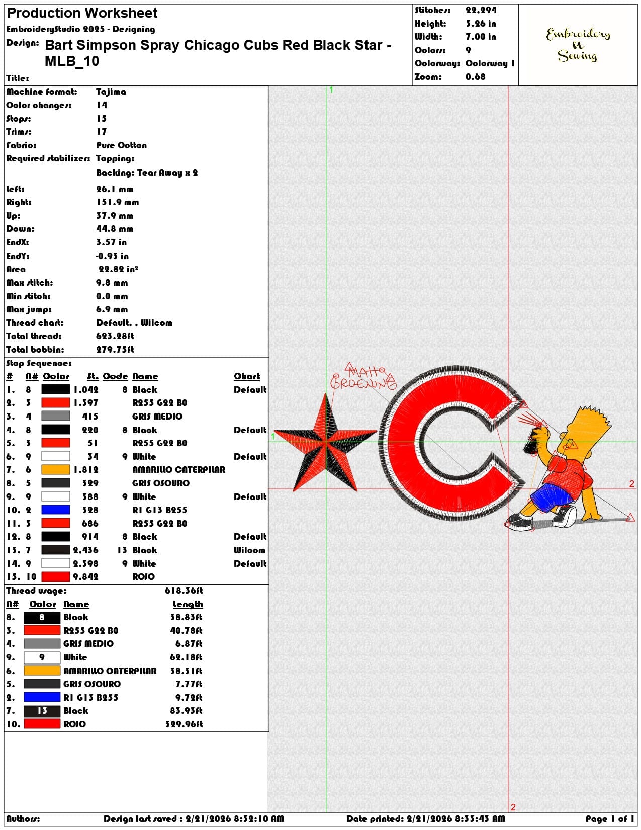 Bart Simpson Spray Chicago Cubs Red Black Star MLB   - Elegant embroidery design file - instant download — view 3