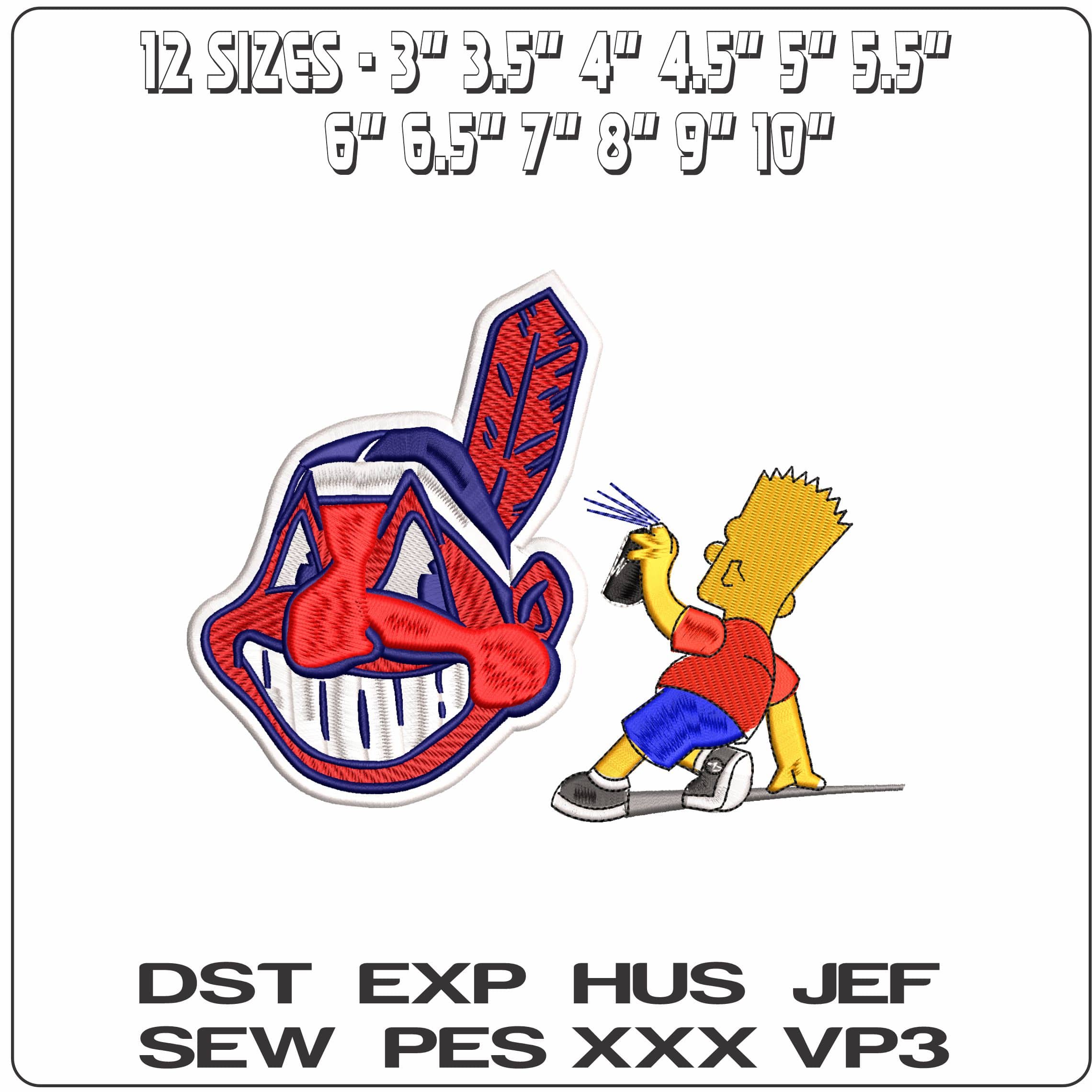 Bart Simpson Spray Cleveland Indians Chief Wahoo MLB   - Elegant embroidery design file - instant download — view 2