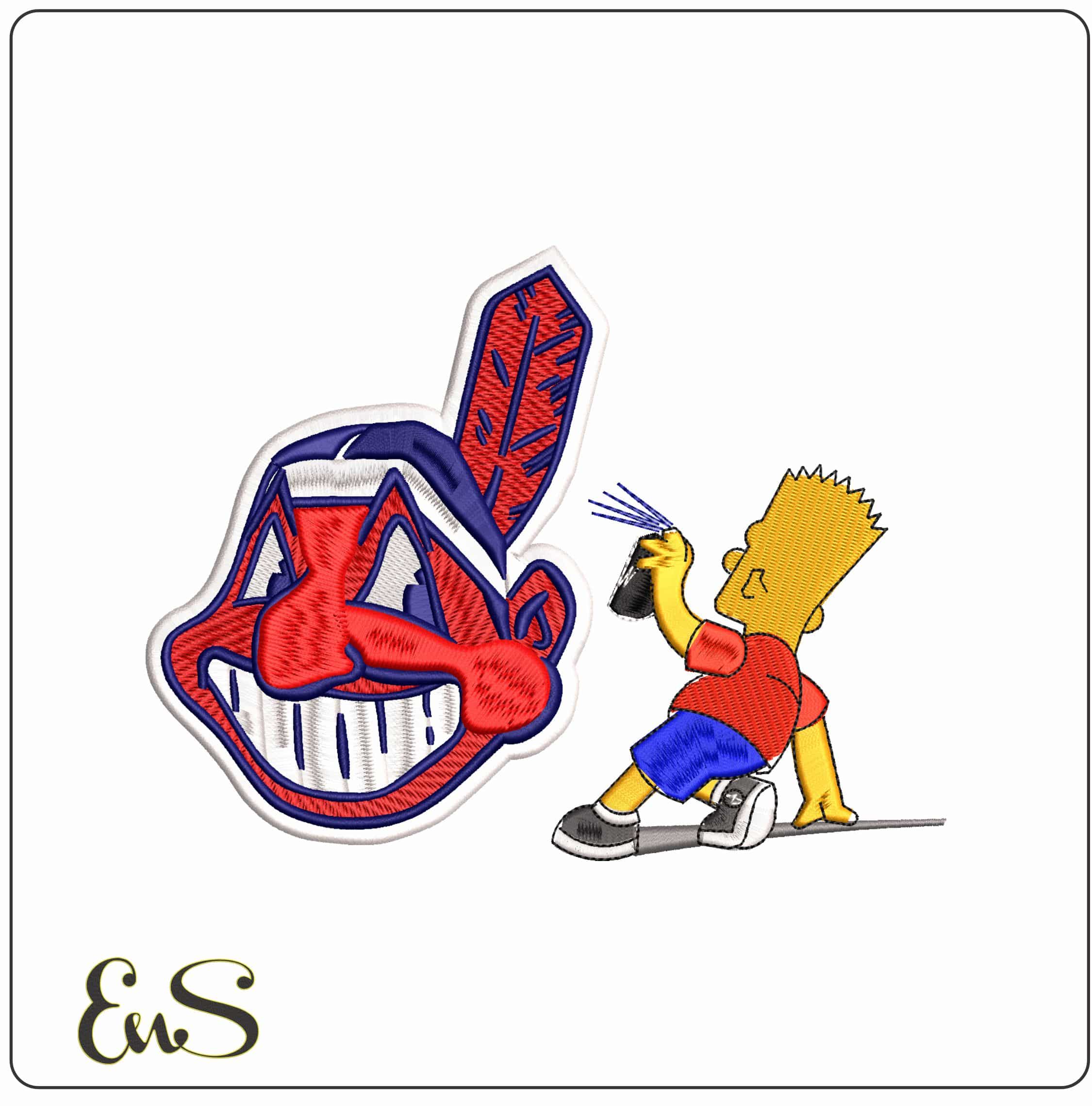 Bart Simpson Spray Cleveland Indians Chief Wahoo MLB   - Elegant embroidery design file - instant download