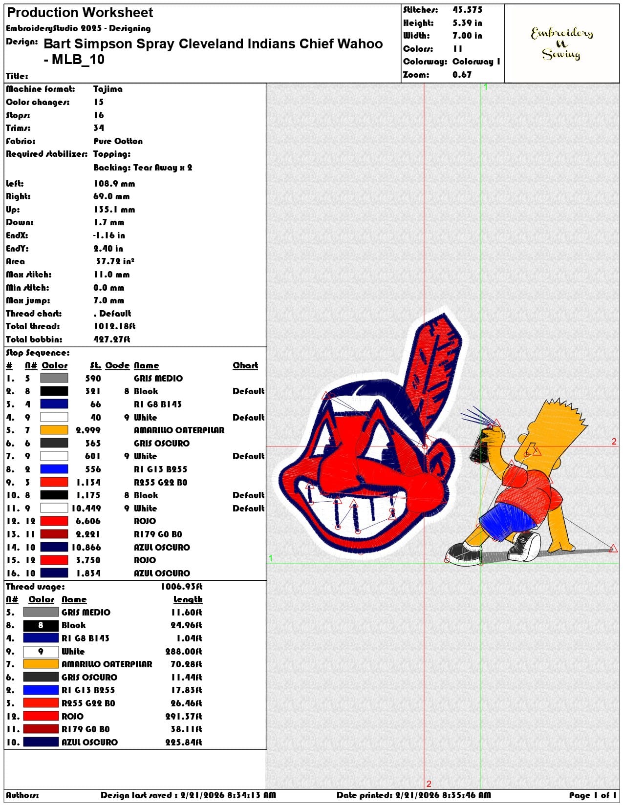 Bart Simpson Spray Cleveland Indians Chief Wahoo MLB   - Elegant embroidery design file - instant download — view 3