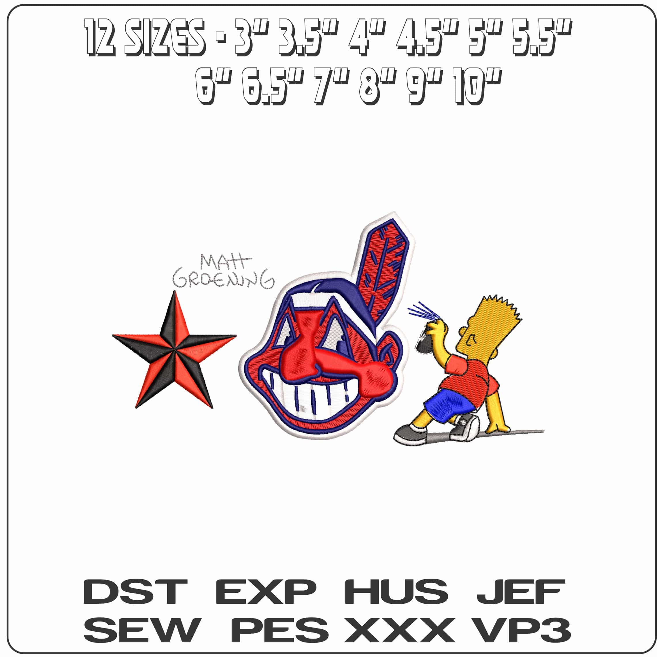 Bart Simpson Spray Cleveland Indians  Red Black Star MLB   - Elegant embroidery design file - instant download — view 2