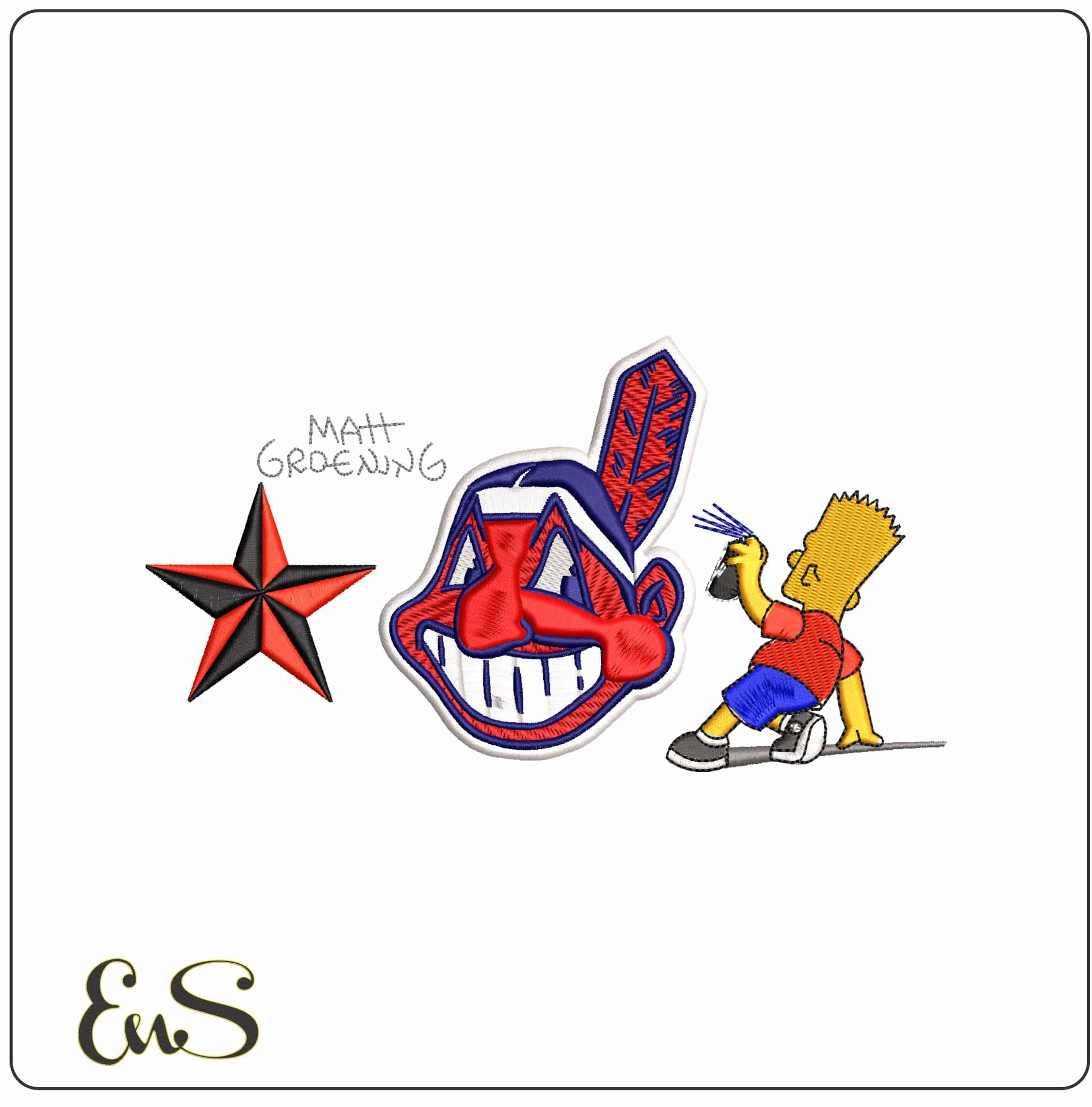 Bart Simpson Spray Cleveland Indians  Red Black Star MLB   - Elegant embroidery design file - instant download