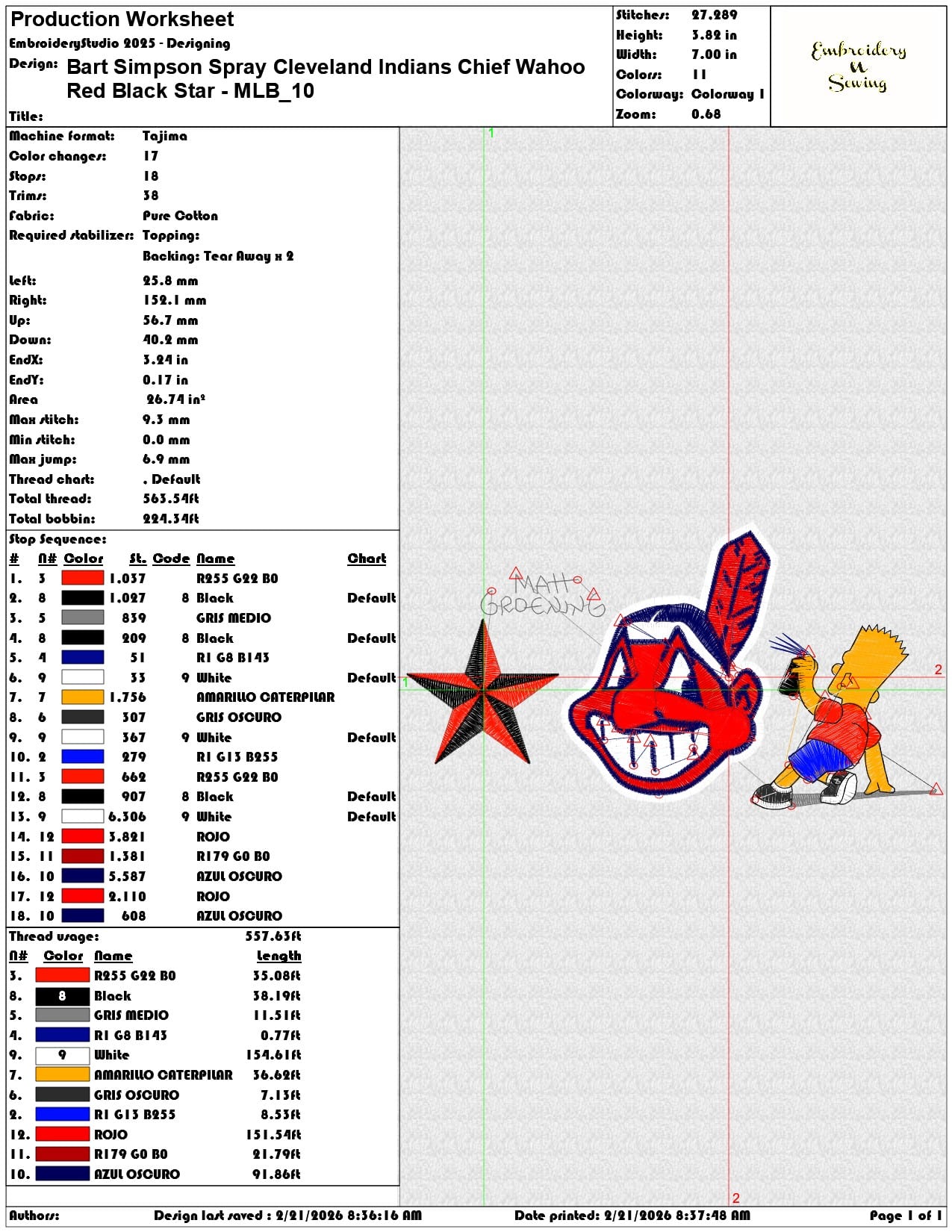 Bart Simpson Spray Cleveland Indians  Red Black Star MLB   - Elegant embroidery design file - instant download — view 3