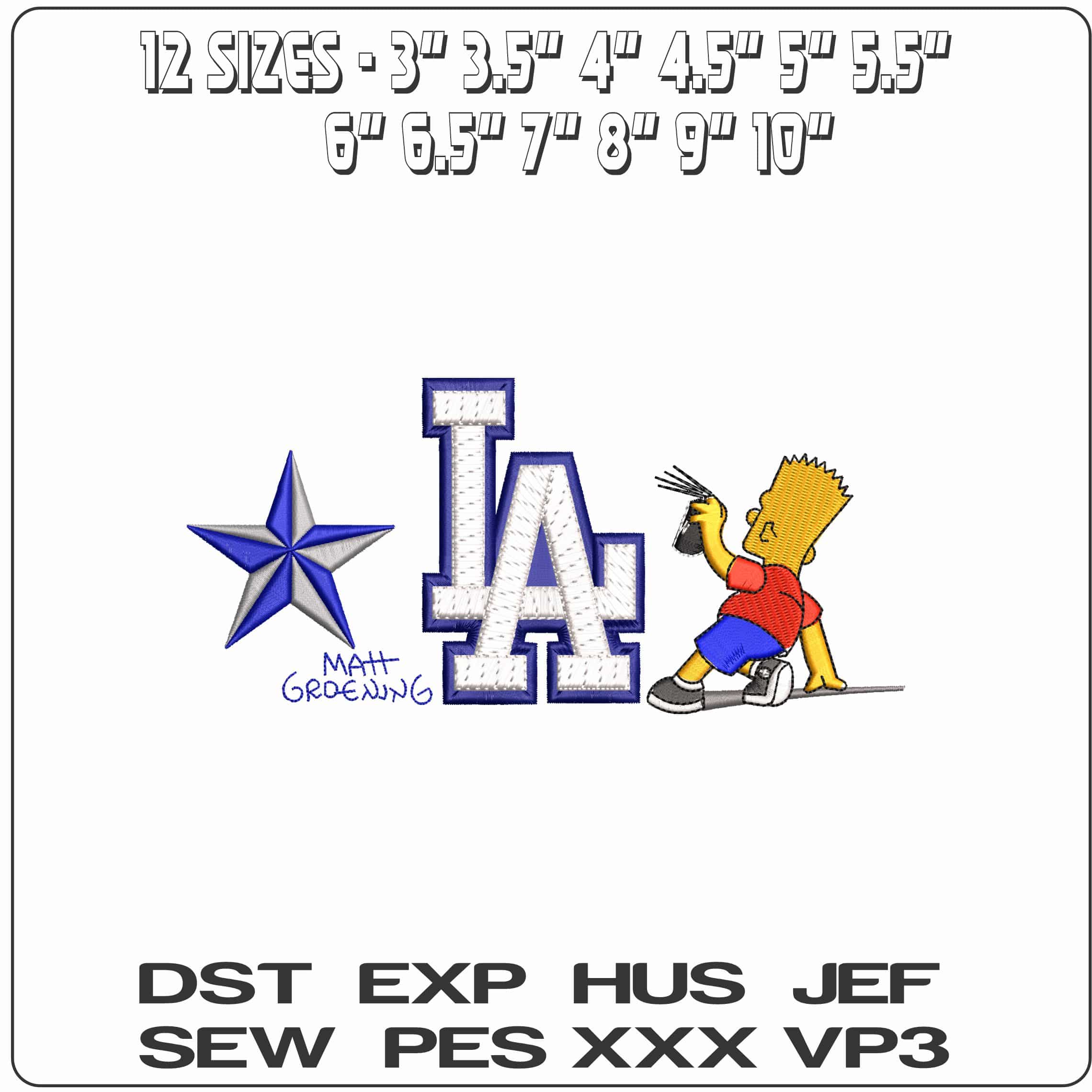 Bart Simpson Spray LA Dodgers Blue Grey Star MLB   - Elegant embroidery design file - instant download — view 2