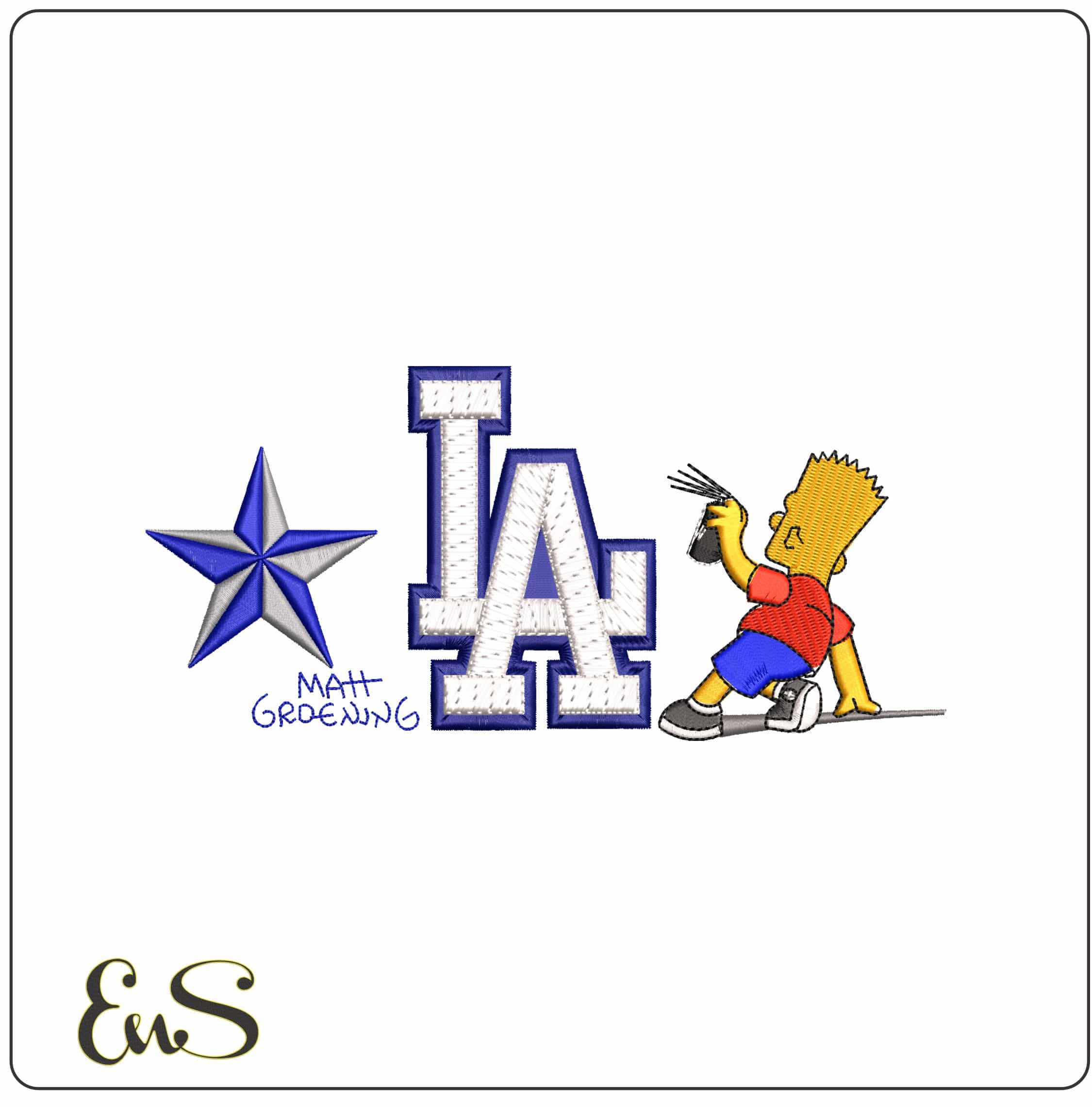 Bart Simpson Spray LA Dodgers Blue Grey Star MLB   - Elegant embroidery design file - instant download
