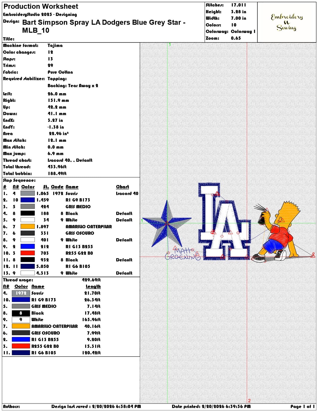 Bart Simpson Spray LA Dodgers Blue Grey Star MLB   - Elegant embroidery design file - instant download — view 3