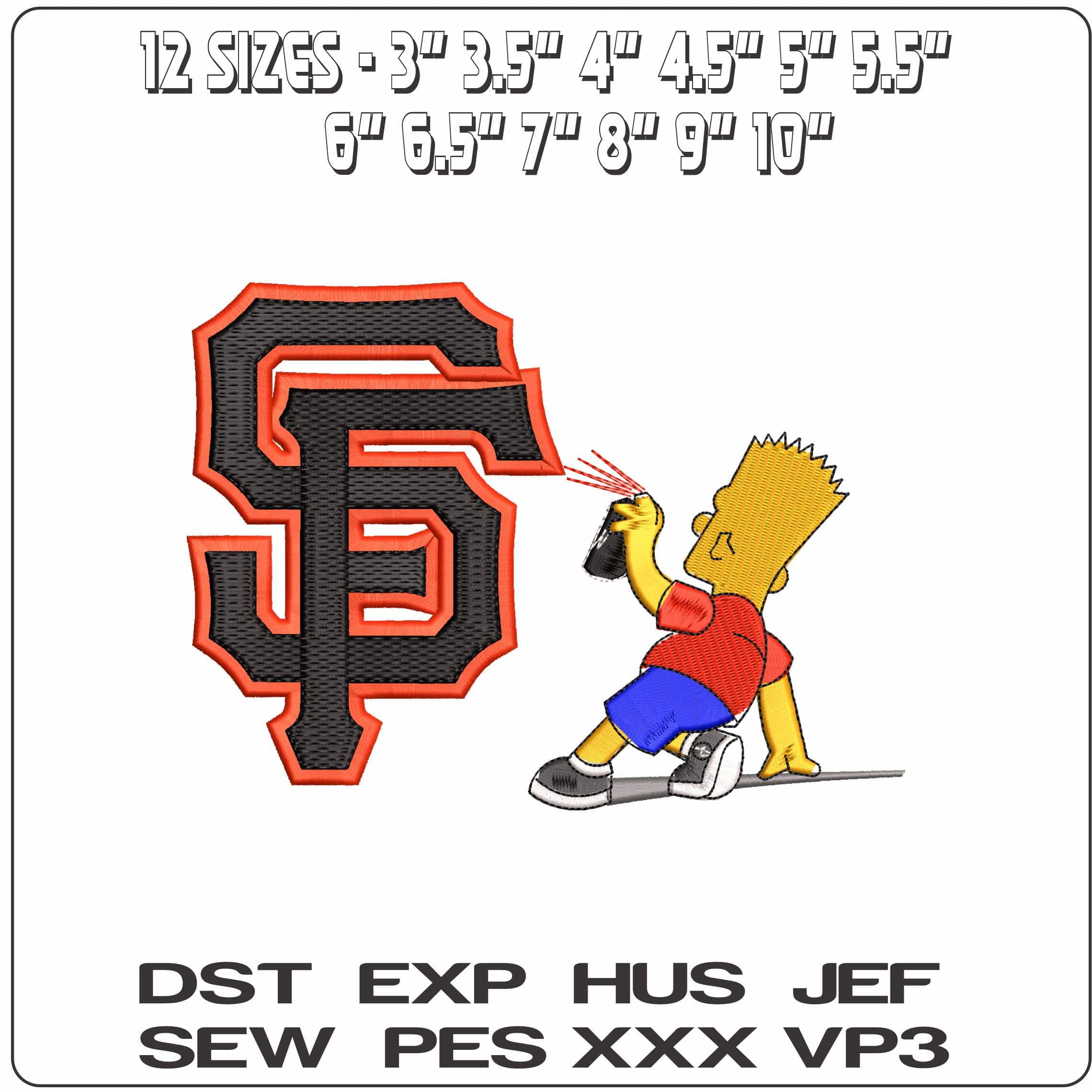 Bart Simpson Spray San Francisco Giants MLB   - Elegant embroidery design file - instant download — view 2