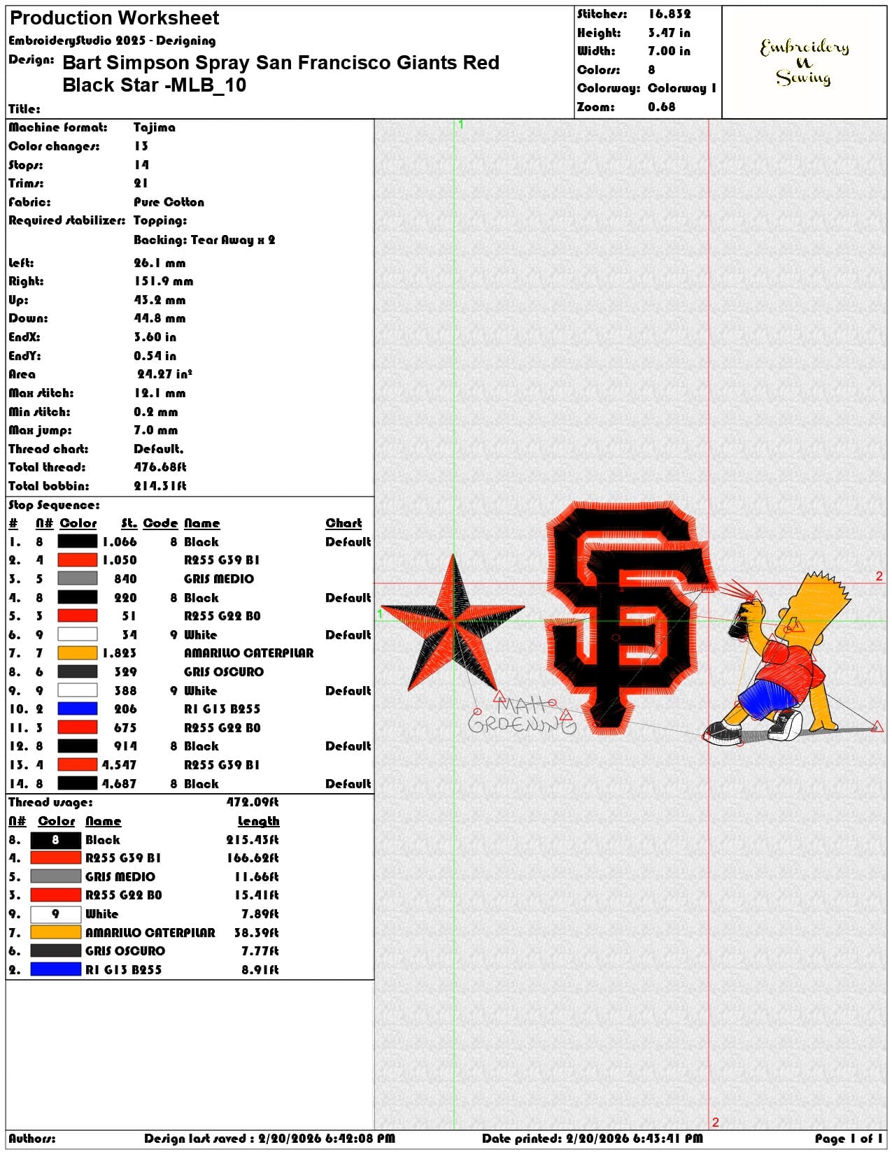 Bart Simpson Spray San Francisco Giants Red  Star MLB   - Elegant embroidery design file - instant download — view 3