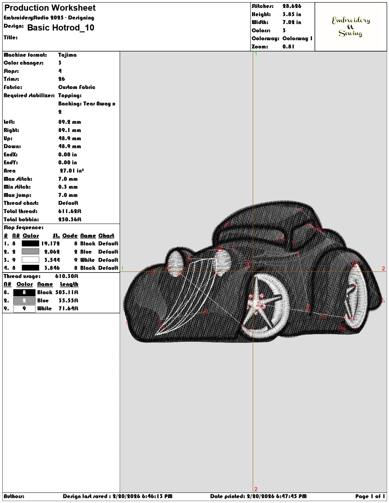 Basic Hotrod   - Elegant embroidery design file - instant download — view 3