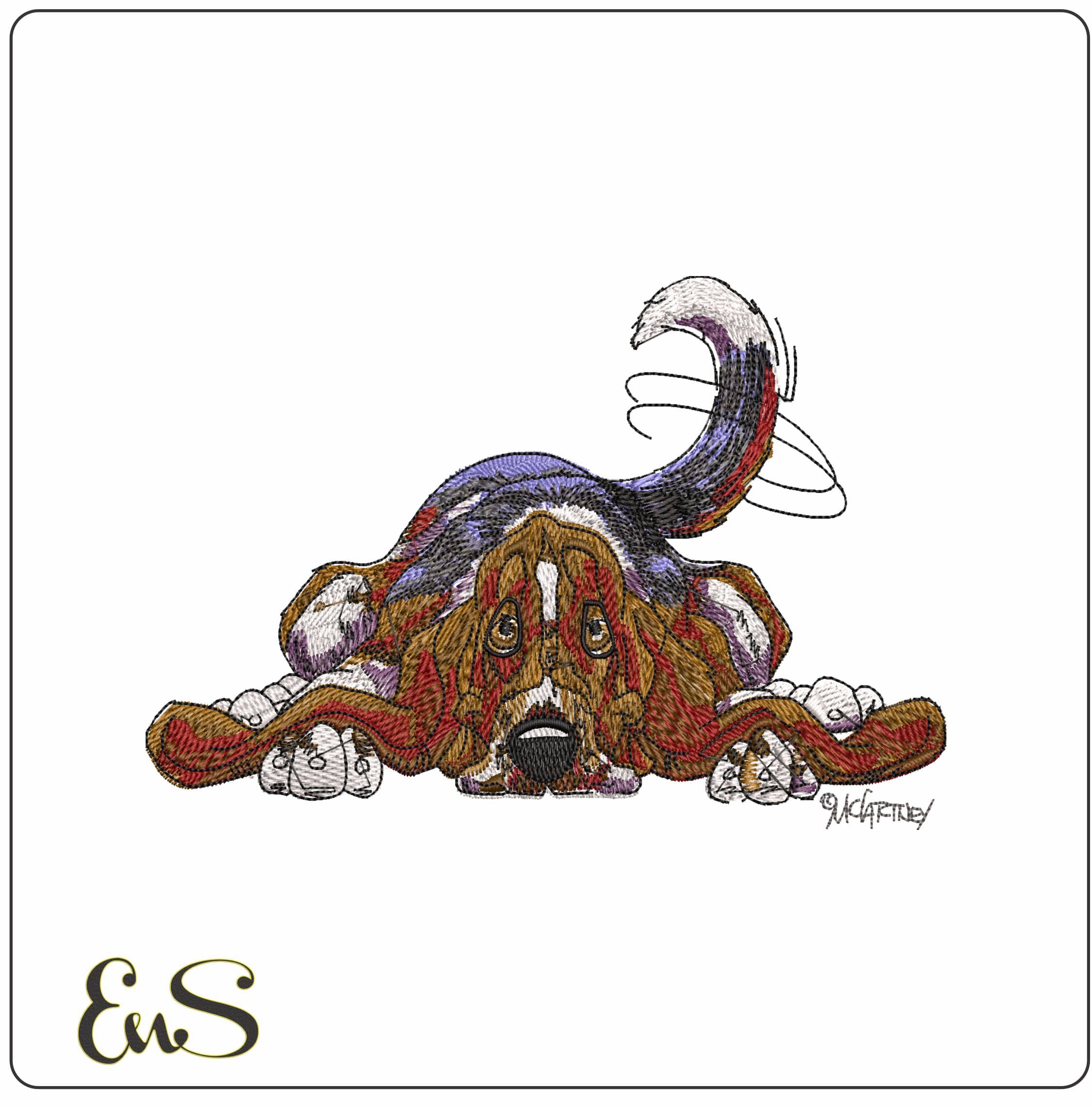 Basset Laying down   - Elegant embroidery design file - instant download