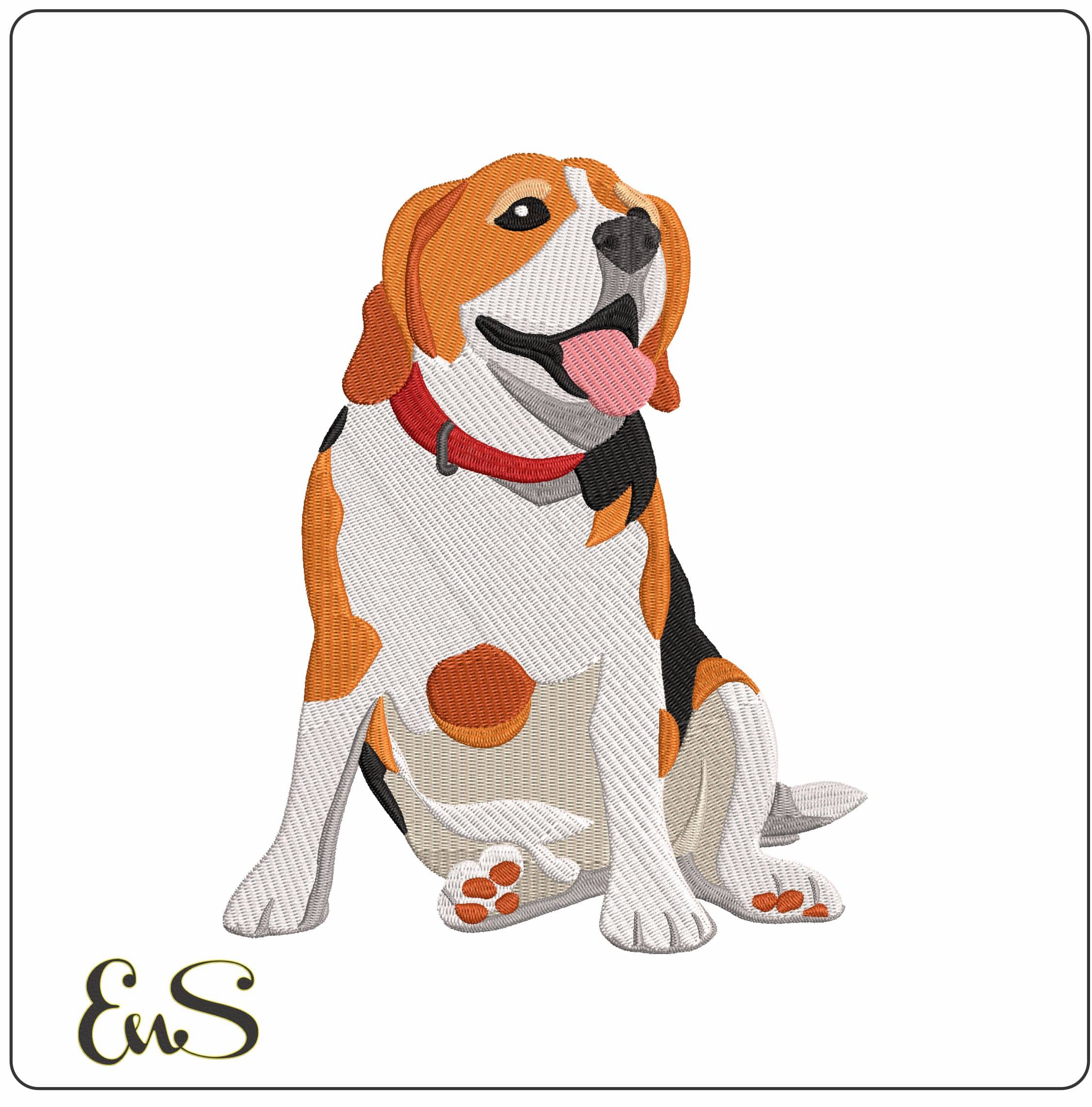 Beagle Dog Sitting Down    - Elegant embroidery design file - instant download