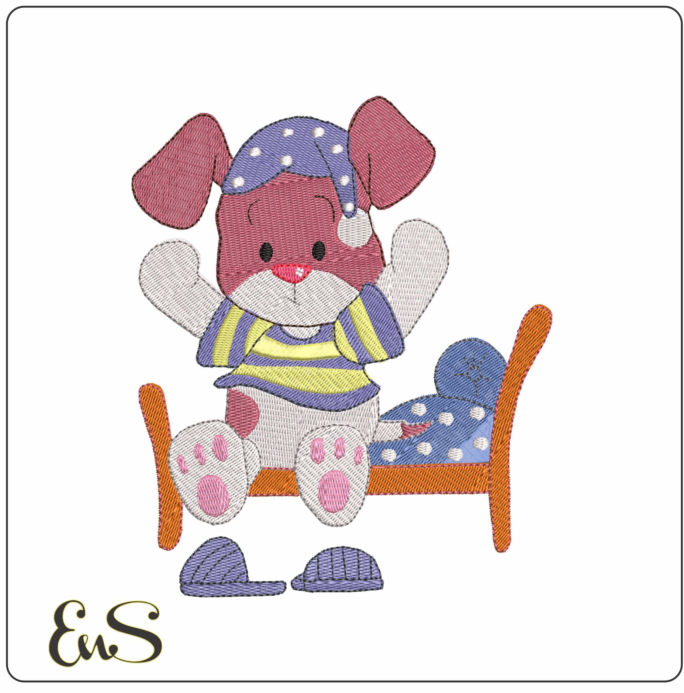Bedtime Pup Wake up    - Elegant embroidery design file - instant download