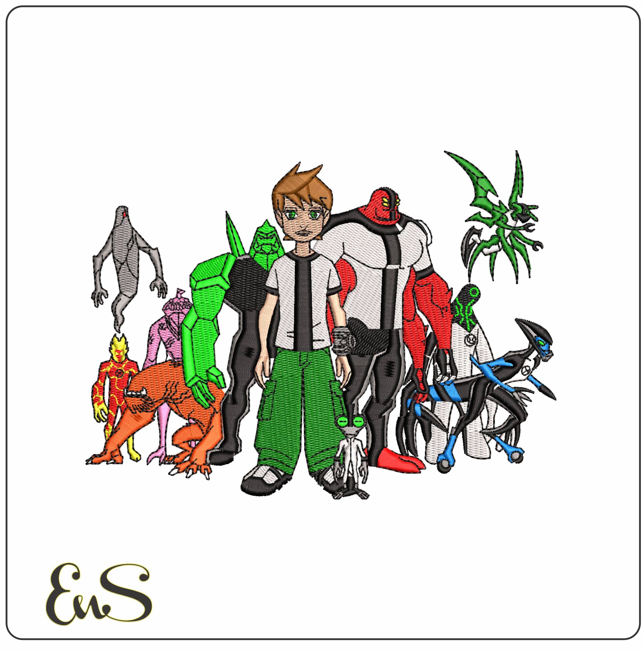 Ben Tennyson and Friends Ben 10 Cartoon    - Elegant embroidery design file - instant download