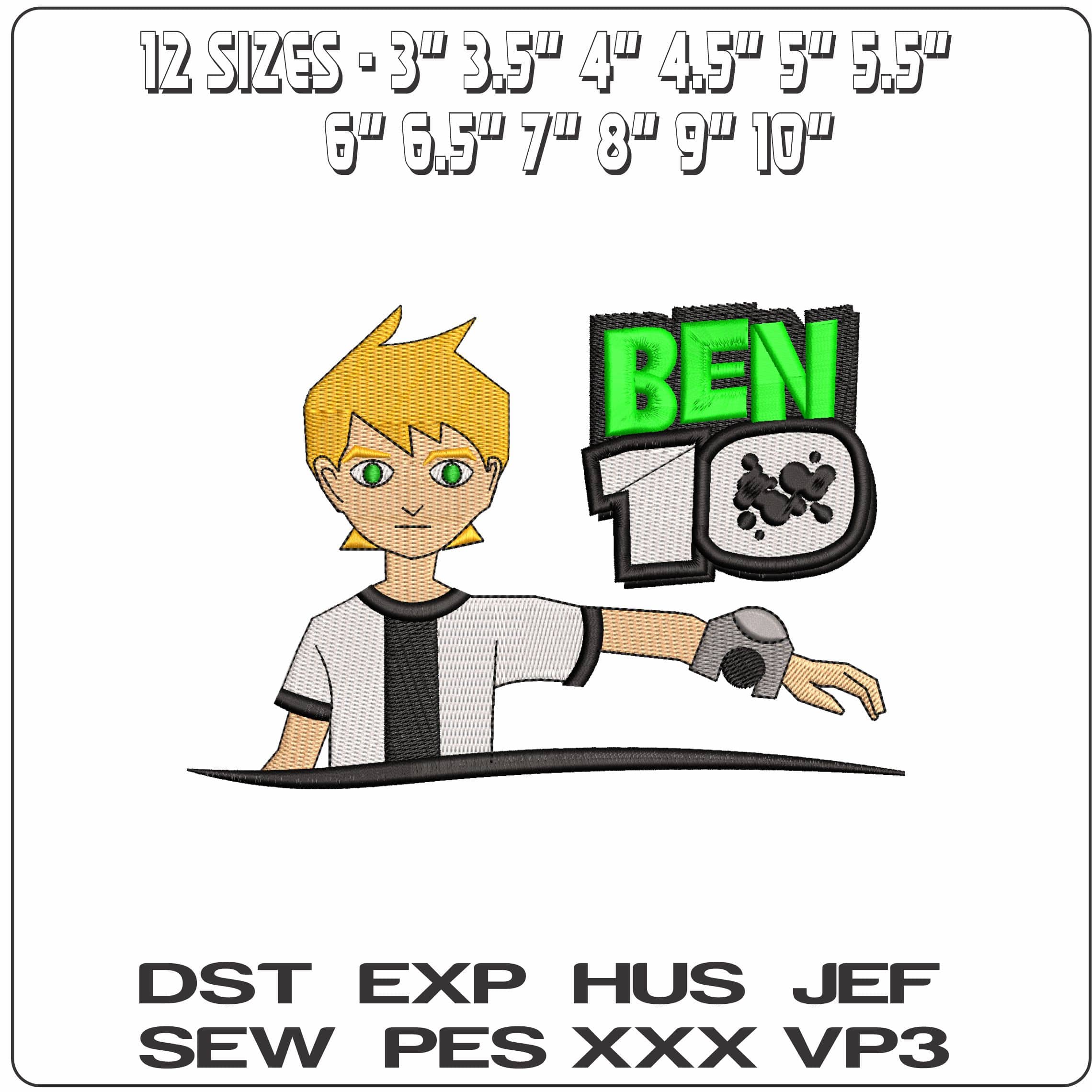 Ben Tennyson with Logo Ben 10 Cartoon    - Elegant embroidery design file - instant download — view 2