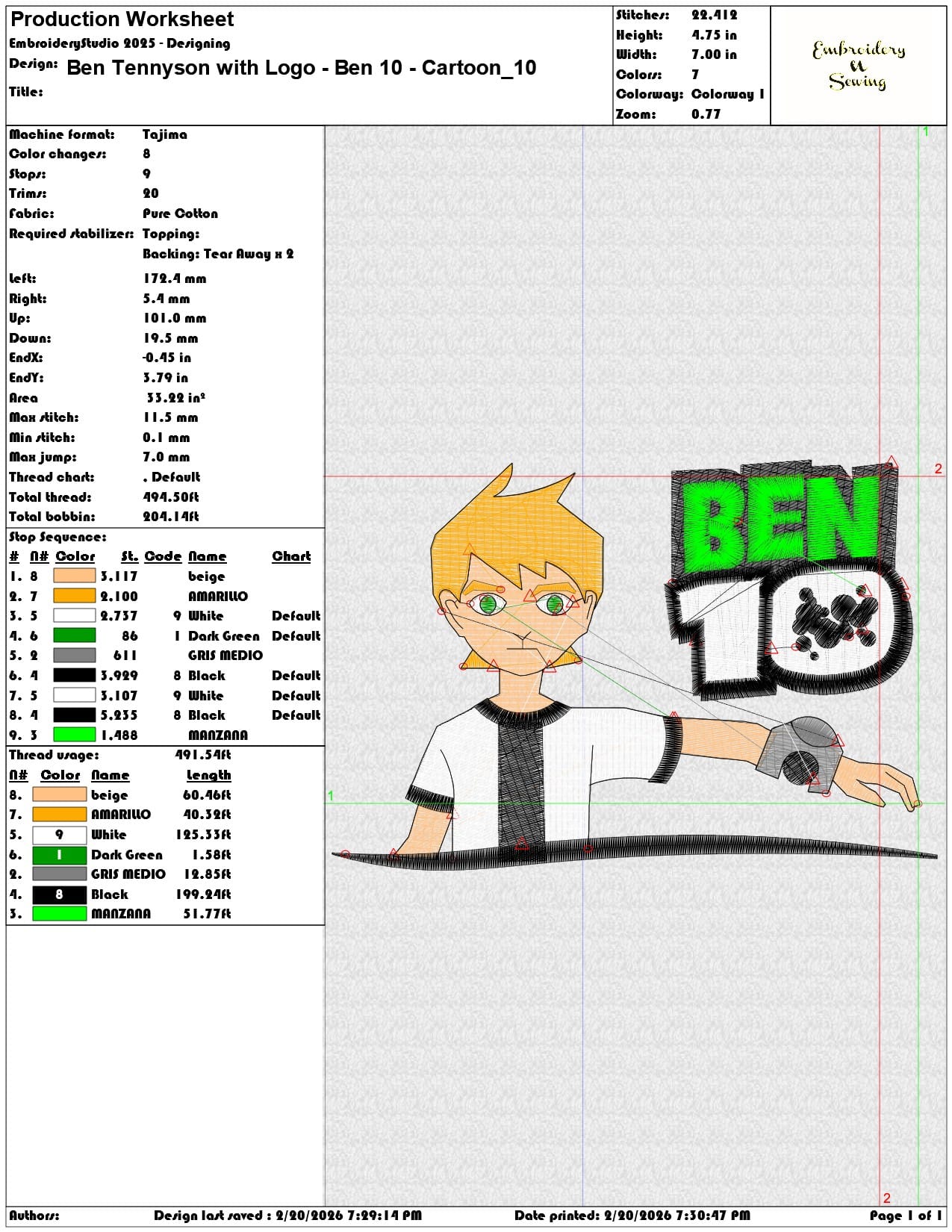 Ben Tennyson with Logo Ben 10 Cartoon    - Elegant embroidery design file - instant download — view 3