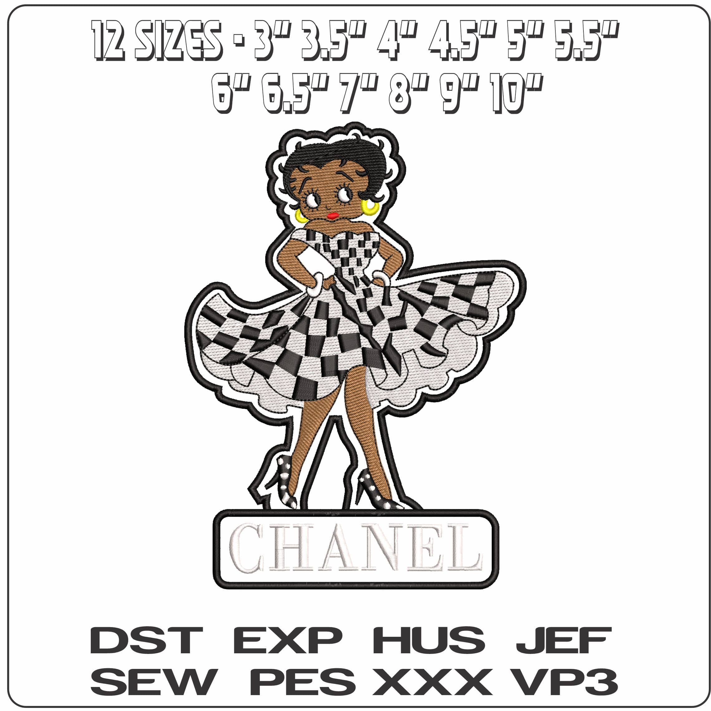 Betty Boo Chanel Name    - Elegant embroidery design file - instant download — view 2