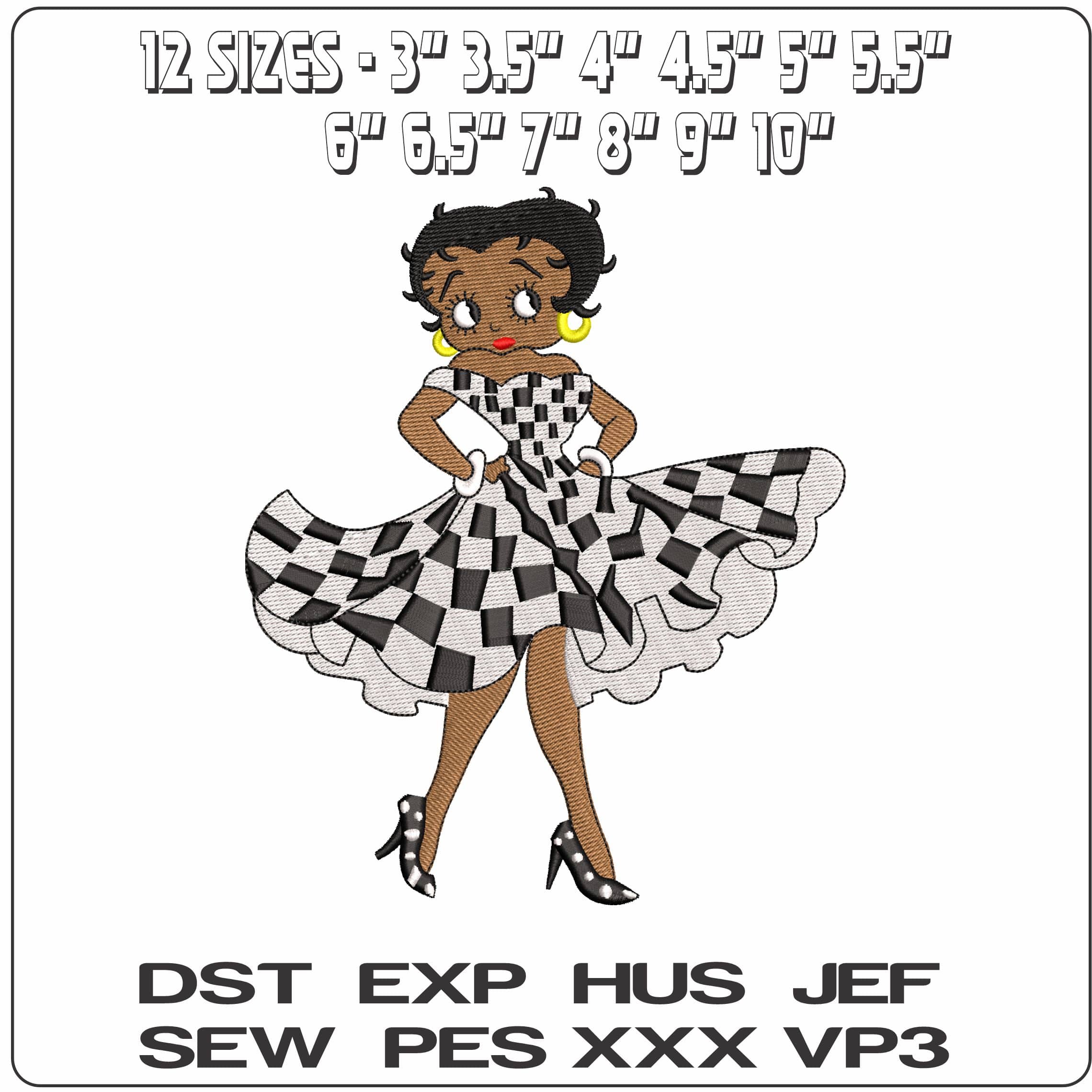 Betty Boo Chequered dress    - Elegant embroidery design file - instant download — view 2