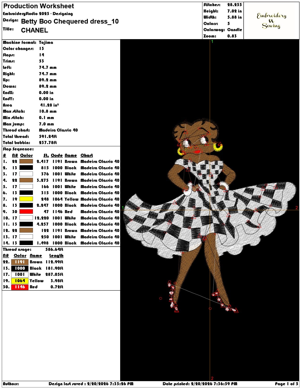 Betty Boo Chequered dress    - Elegant embroidery design file - instant download — view 3